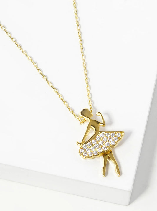 18K Gold Dipped Pave Cubic Zirconia Ballerina Pendant Necklace