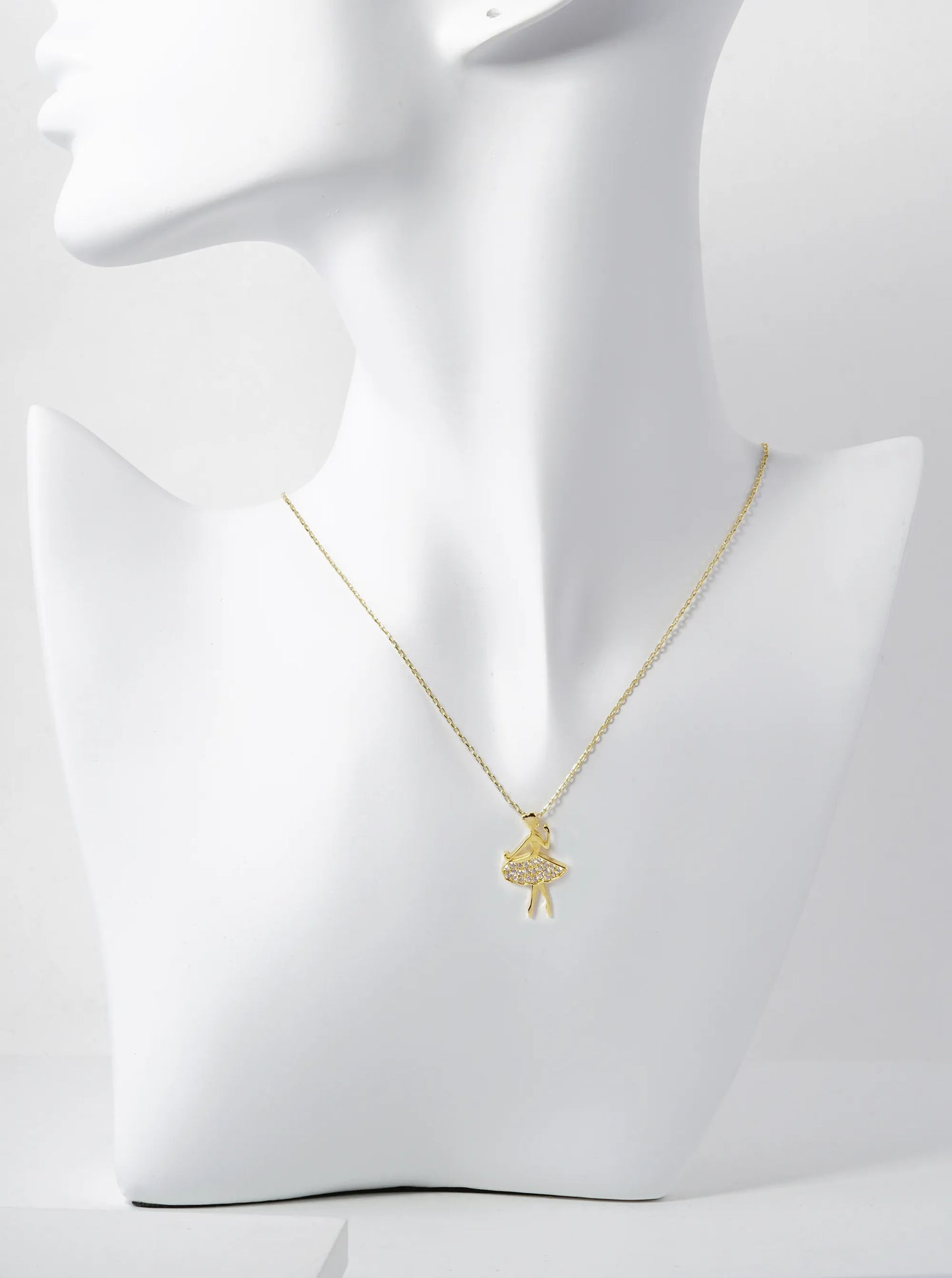 18K Gold Dipped Pave Cubic Zirconia Ballerina Pendant Necklace