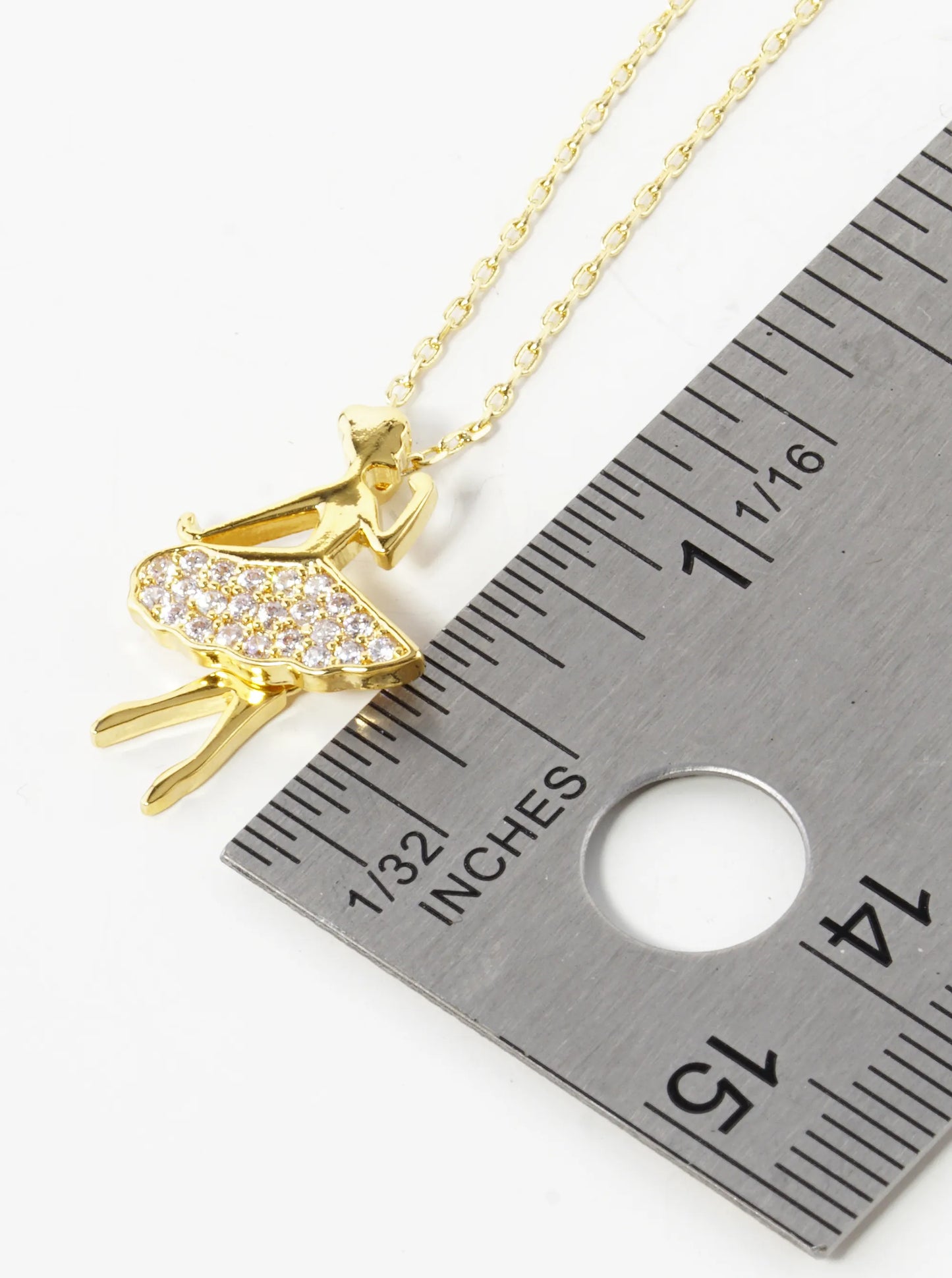 18K Gold Dipped Pave Cubic Zirconia Ballerina Pendant Necklace