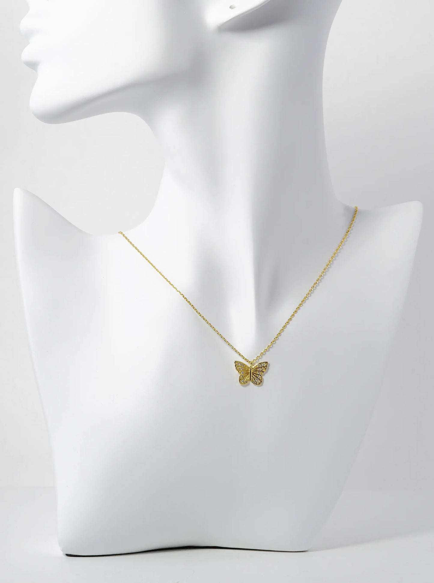 18K Gold Dipped Pave Cubic Zirconia Butterfly Pendant Necklace