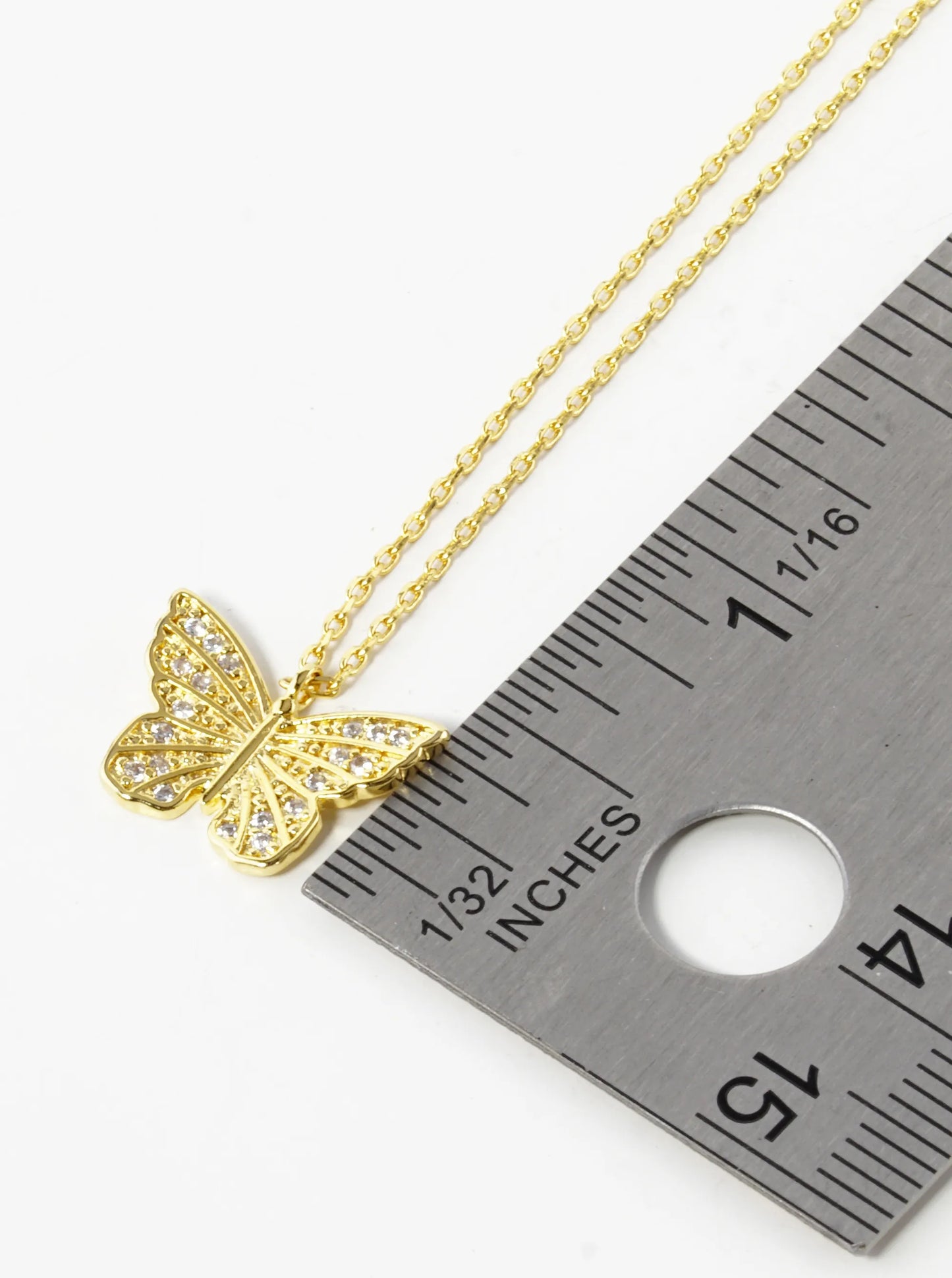 18K Gold Dipped Pave Cubic Zirconia Butterfly Pendant Necklace