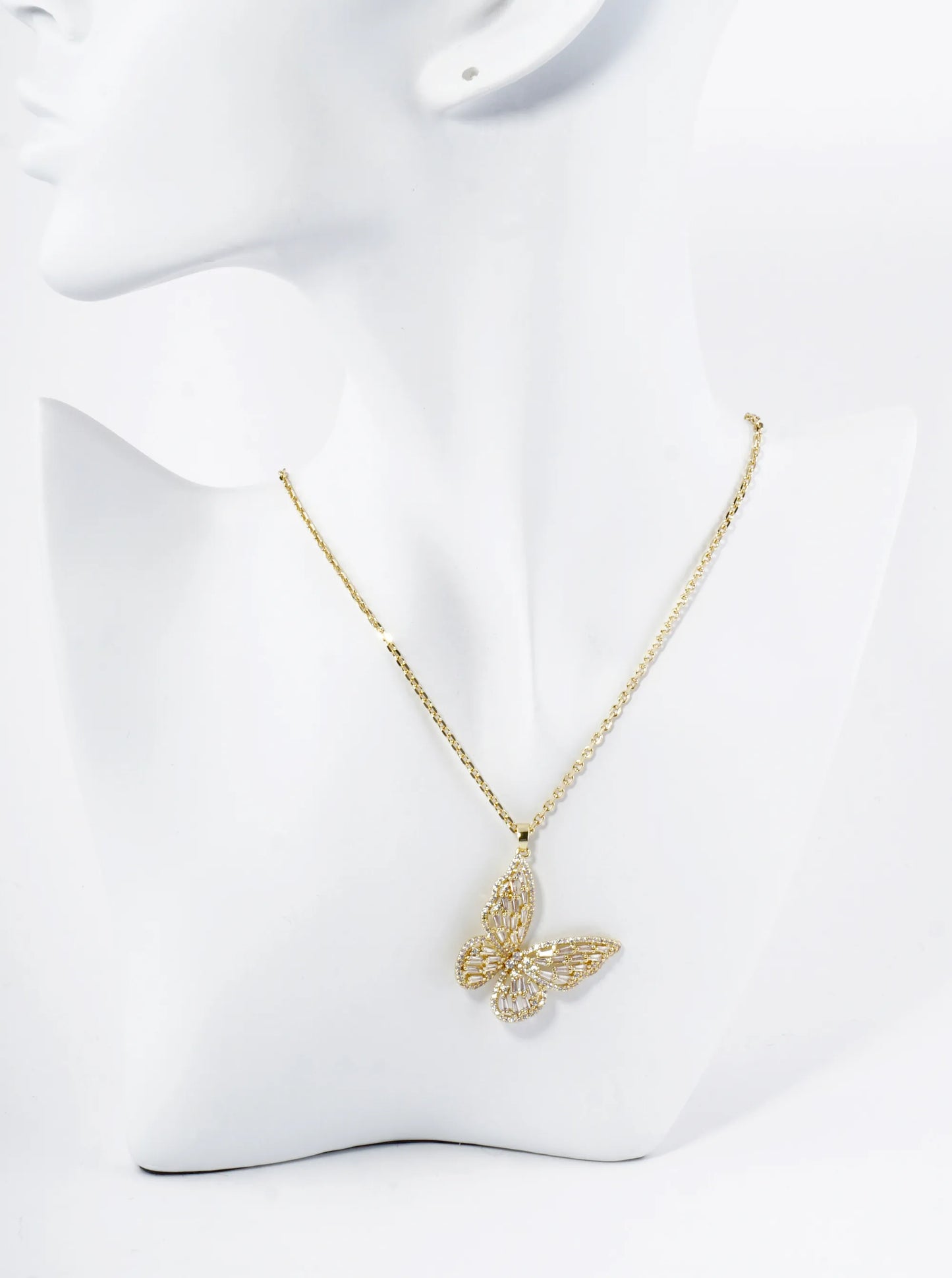 18K Gold Dipped Pave Cubic Zirconia Embellishments Butterfly Pendant Necklace