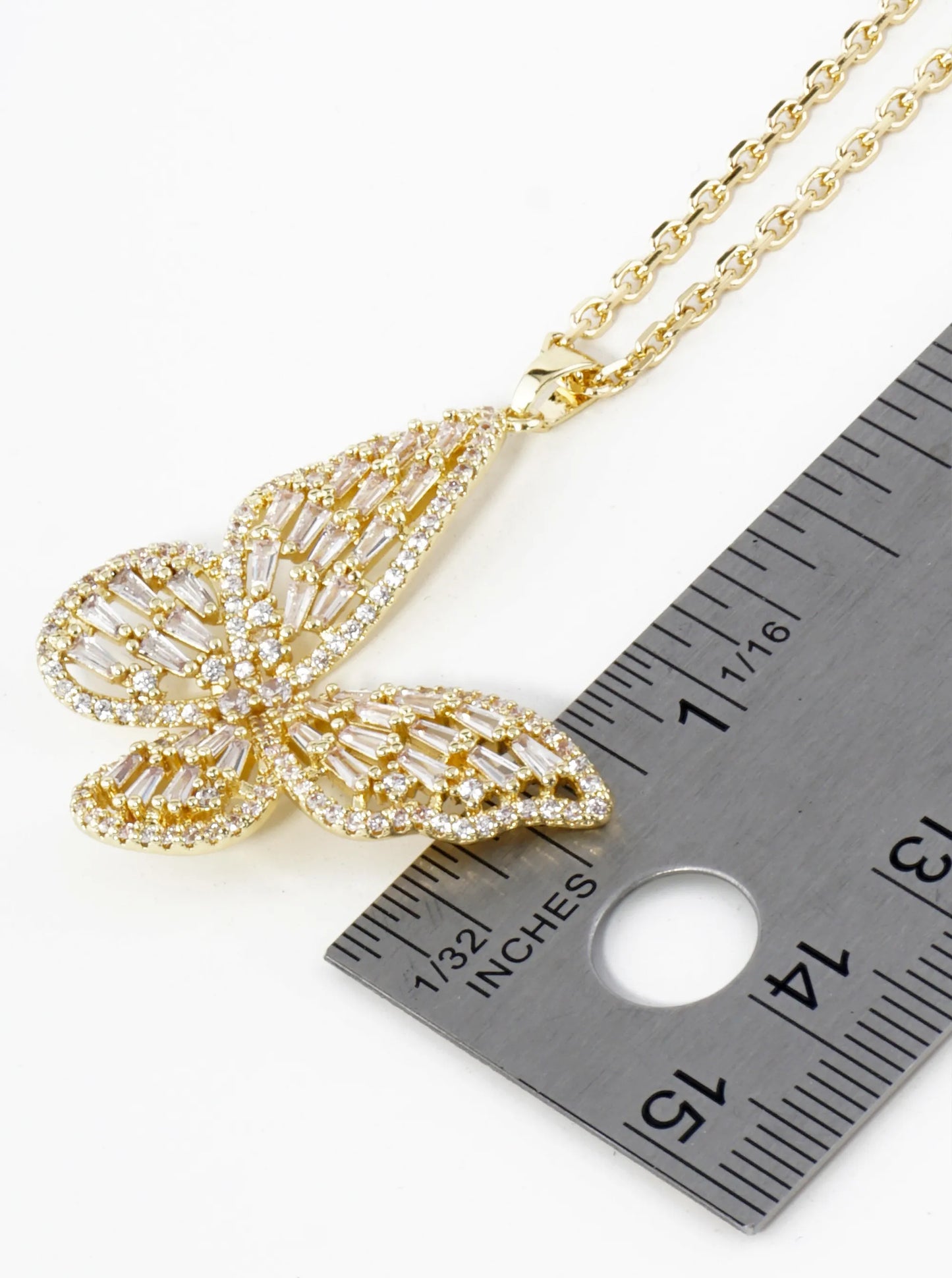 18K Gold Dipped Pave Cubic Zirconia Embellishments Butterfly Pendant Necklace