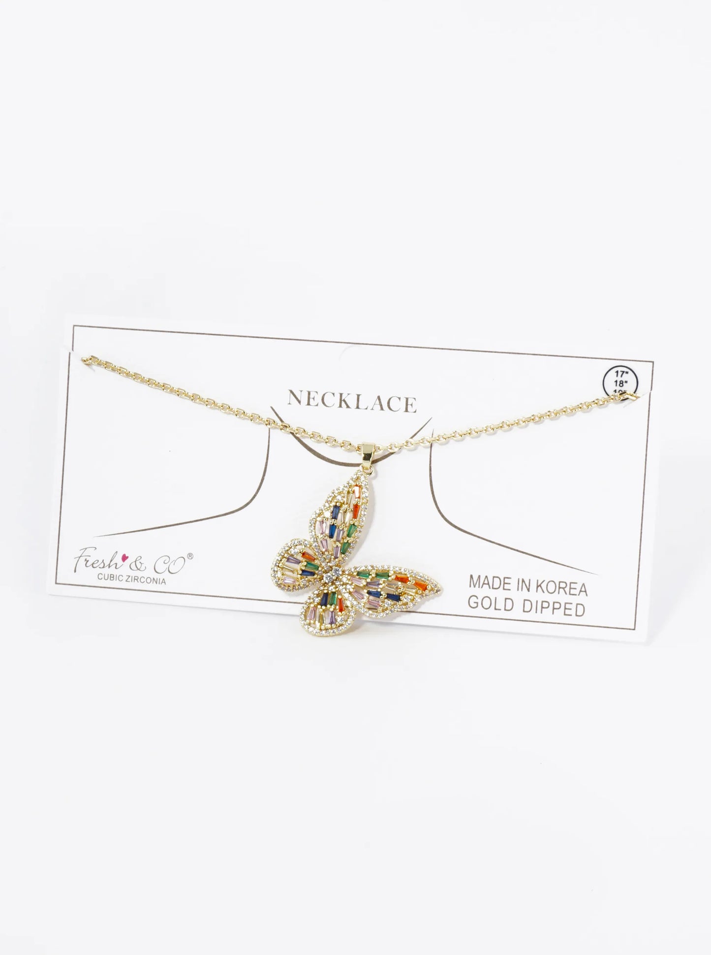 18K Gold Dipped Pave Cubic Zirconia Embellishments Butterfly Pendant Necklace