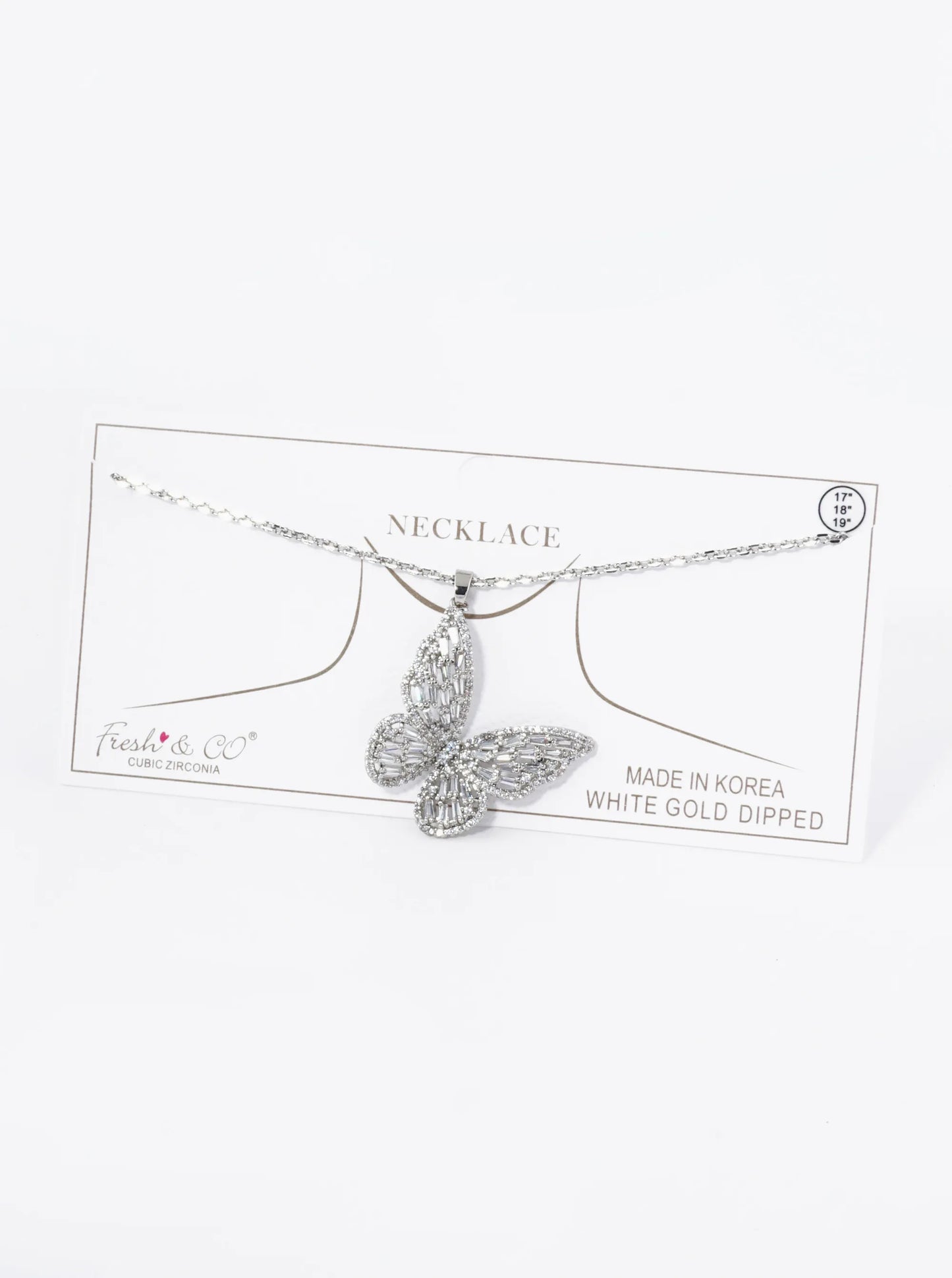 18K Gold Dipped Pave Cubic Zirconia Embellishments Butterfly Pendant Necklace