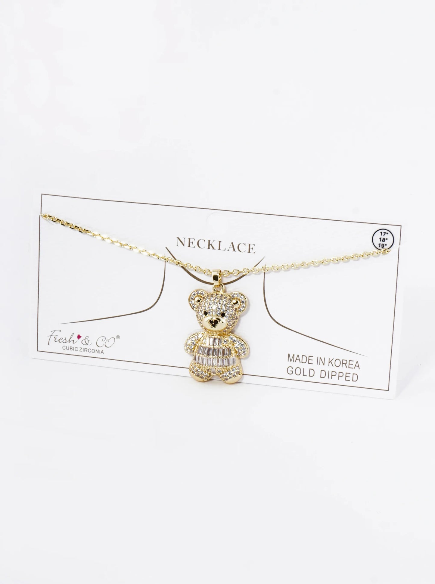 18K Gold Dipped Pave Cubic Zirconia Embellishments Teddy Bear Pendant Necklace