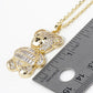 18K Gold Dipped Pave Cubic Zirconia Embellishments Teddy Bear Pendant Necklace