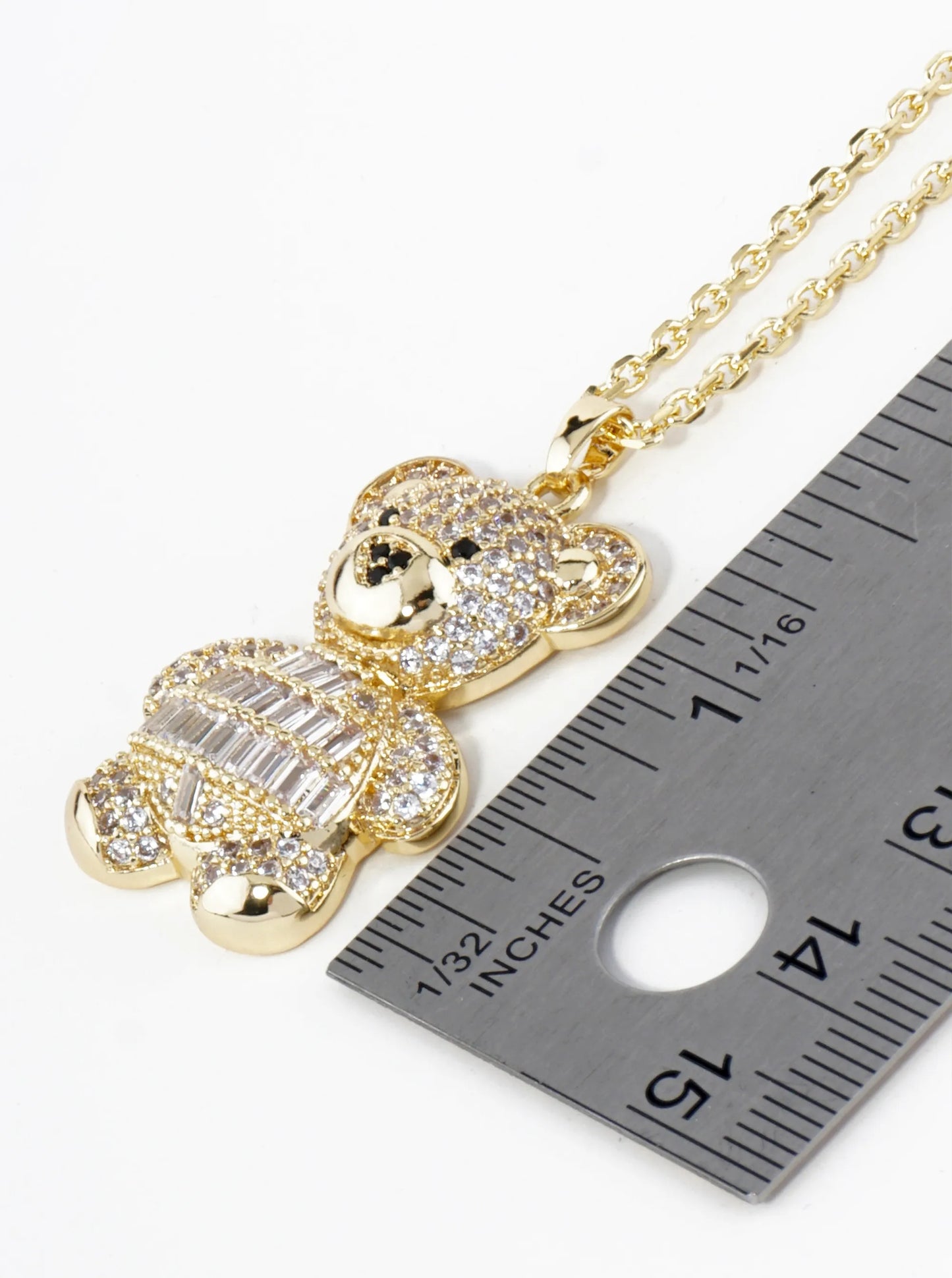 18K Gold Dipped Pave Cubic Zirconia Embellishments Teddy Bear Pendant Necklace