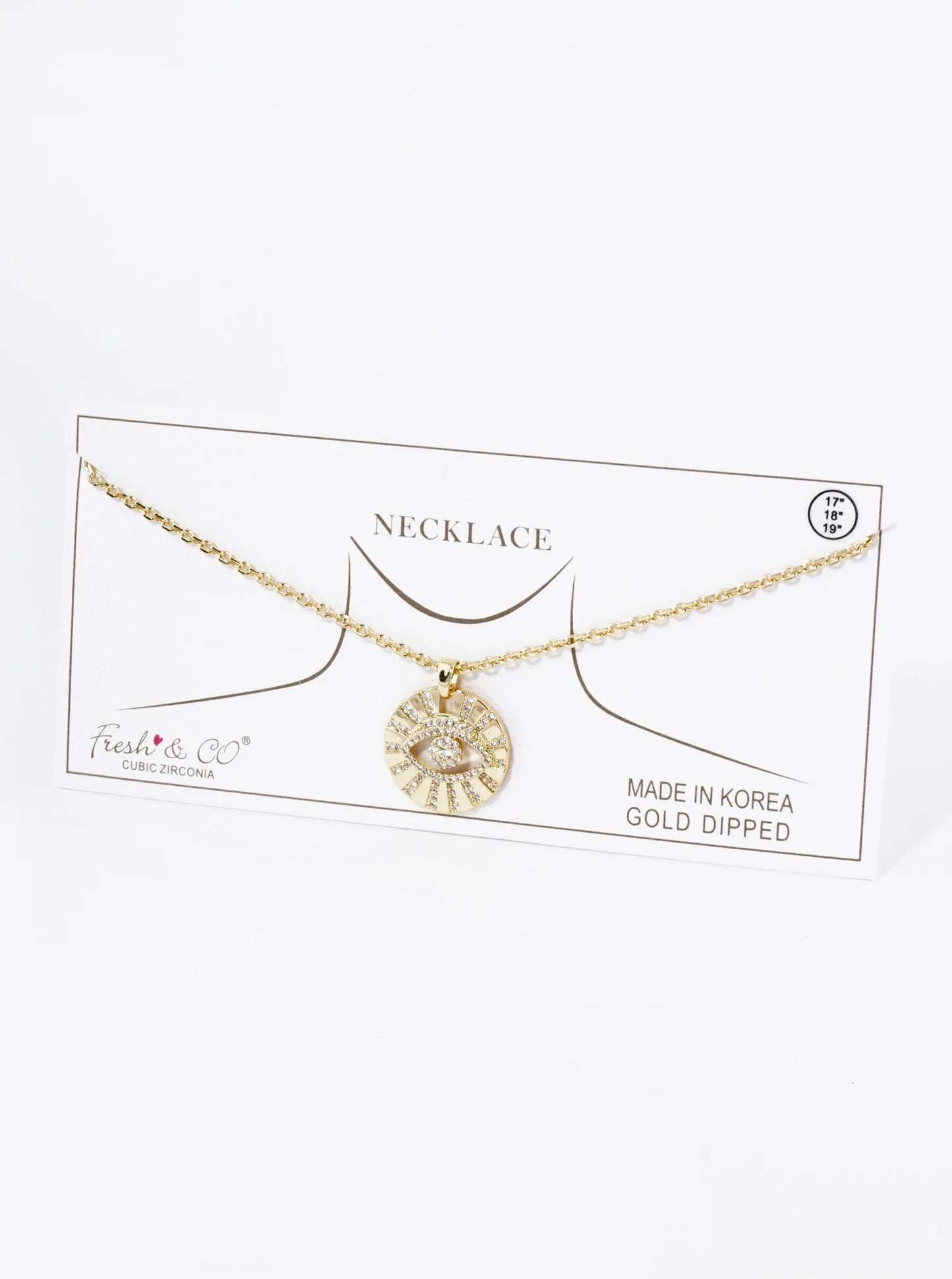 18K Gold Dipped Pave Cubic Zirconia Evil Eye Round Pendant Necklace