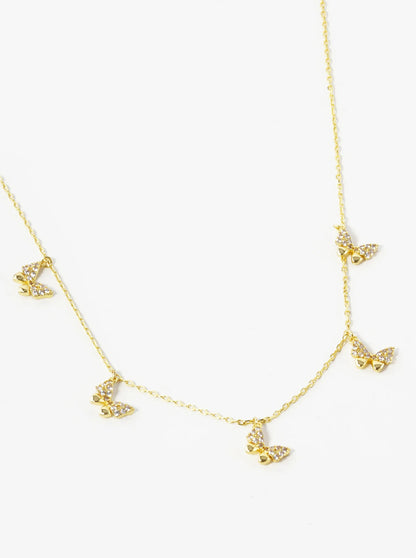 18K Gold Dipped Pave Cubic Zirconia Five Butterflies Pendant Necklace