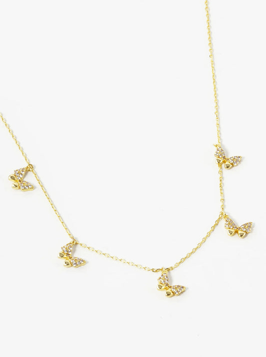 18K Gold Dipped Pave Cubic Zirconia Five Butterflies Pendant Necklace