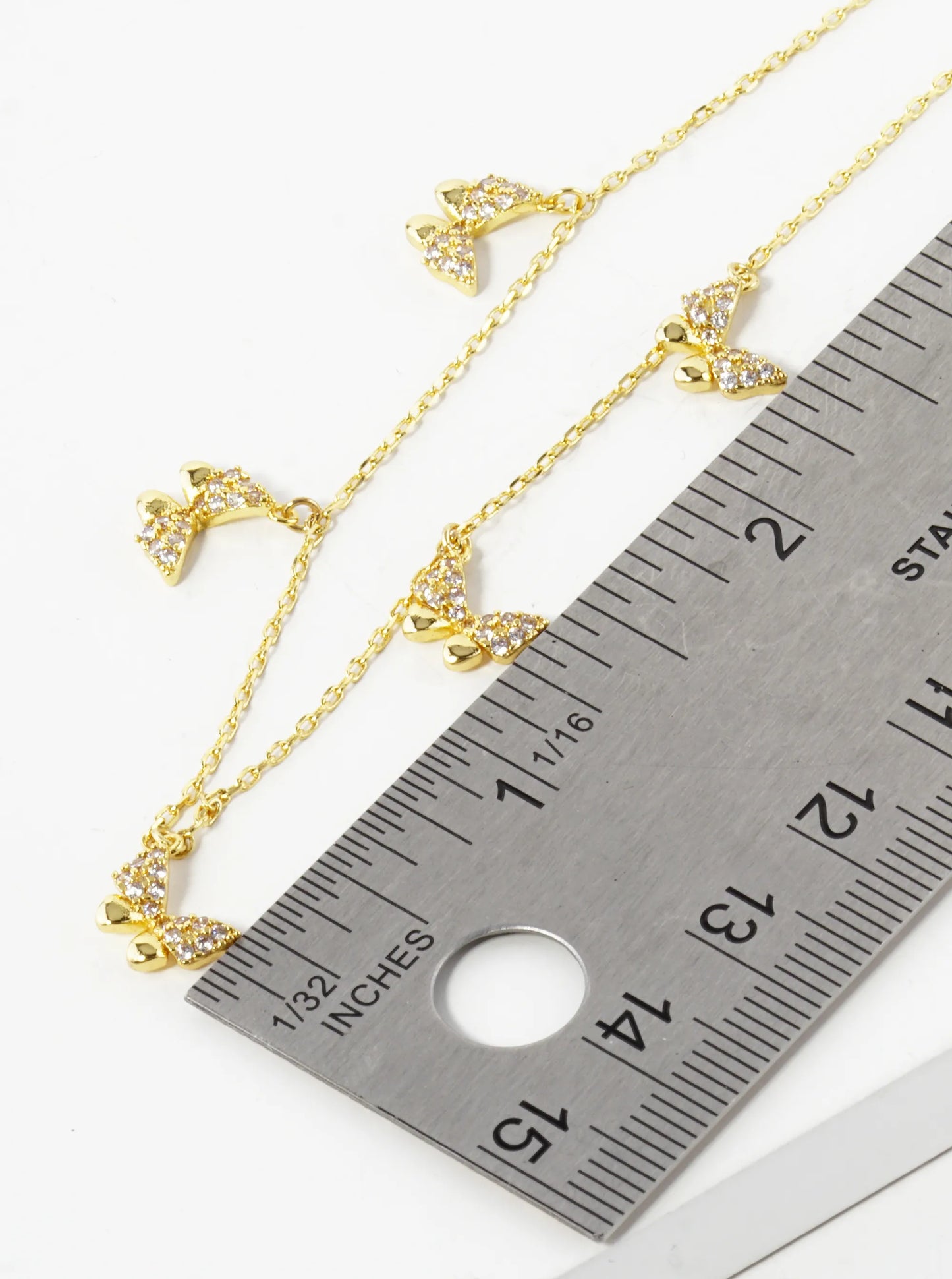 18K Gold Dipped Pave Cubic Zirconia Five Butterflies Pendant Necklace