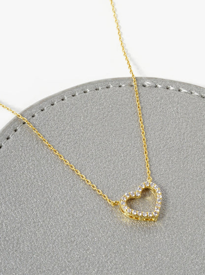 18K Gold Dipped Pave Cubic Zirconia Heart Pendant Necklace