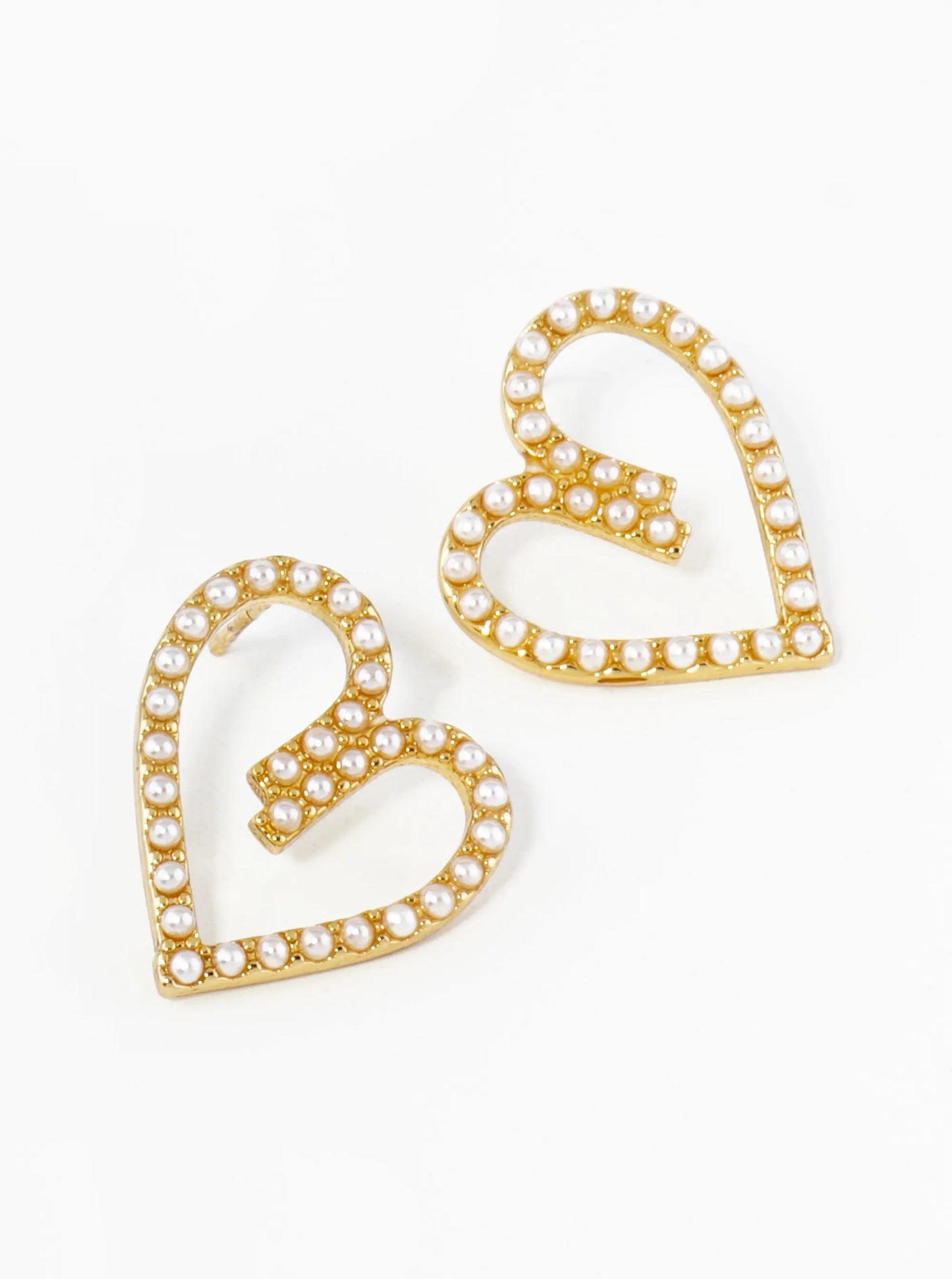 18K Gold Dipped Pave Cubic Zirconia Heart Stud Earrings