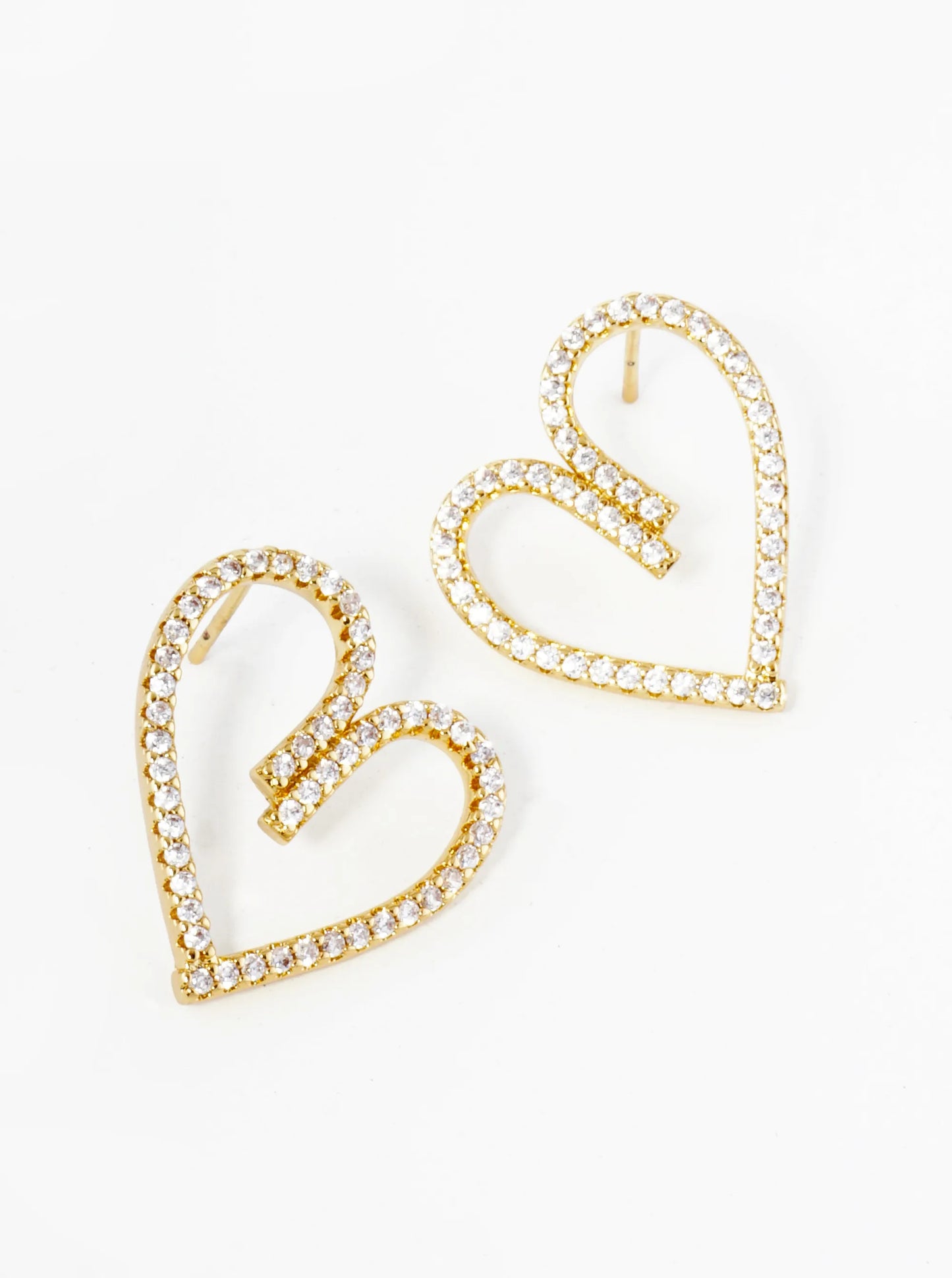 18K Gold Dipped Pave Cubic Zirconia Heart Stud Earrings