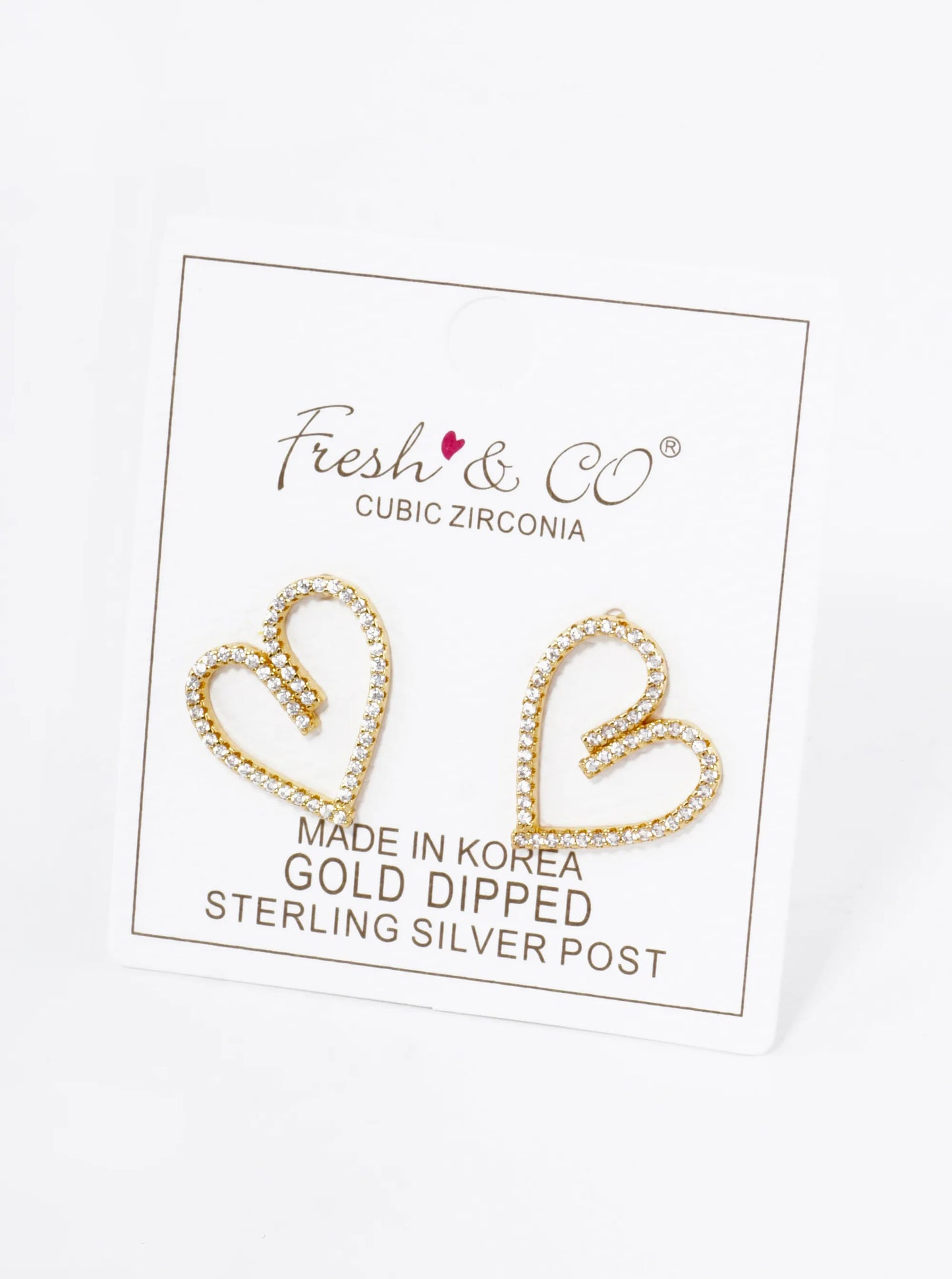 18K Gold Dipped Pave Cubic Zirconia Heart Stud Earrings