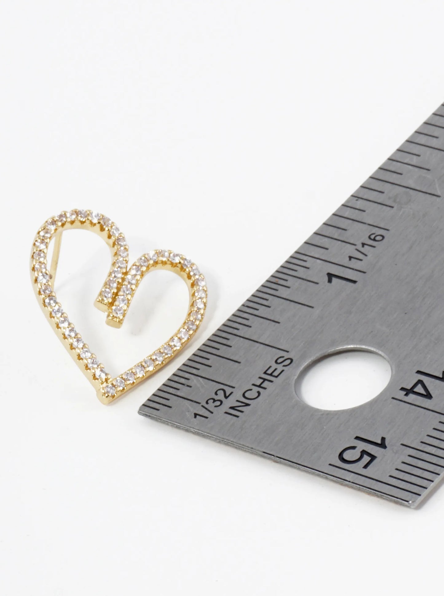 18K Gold Dipped Pave Cubic Zirconia Heart Stud Earrings