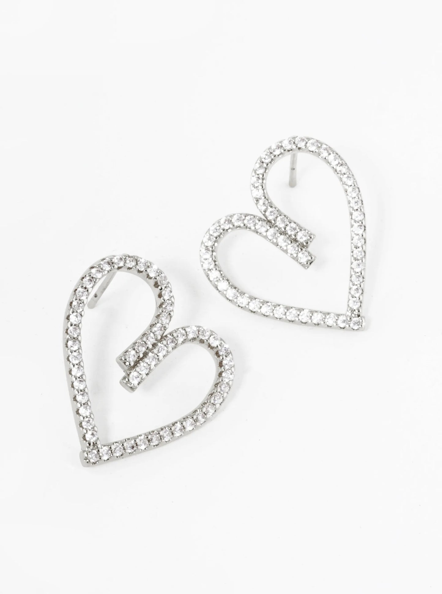 18K Gold Dipped Pave Cubic Zirconia Heart Stud Earrings