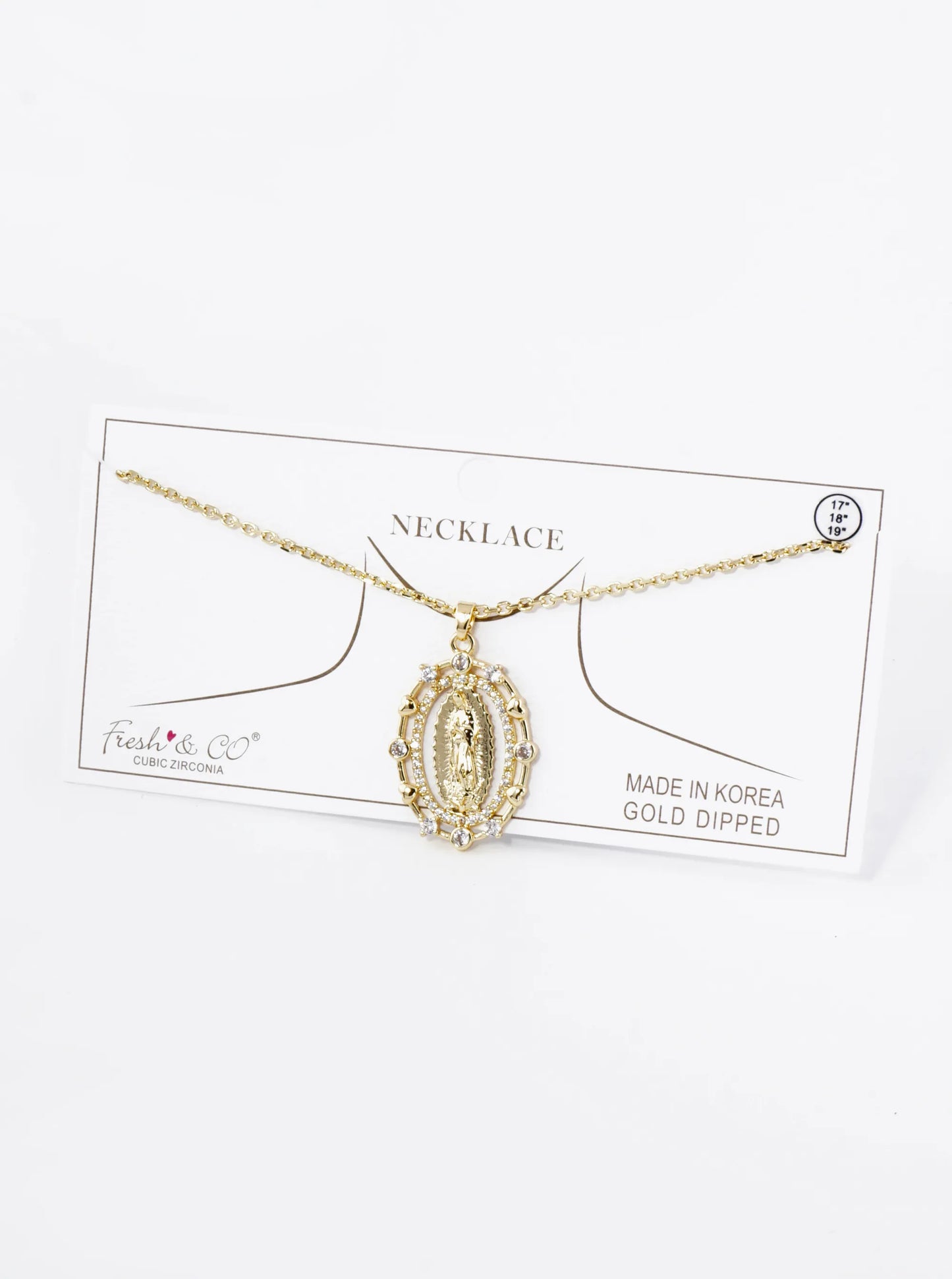 18K Gold Dipped Pave Cubic Zirconia Miraculous Medal Oval Pendant Necklace