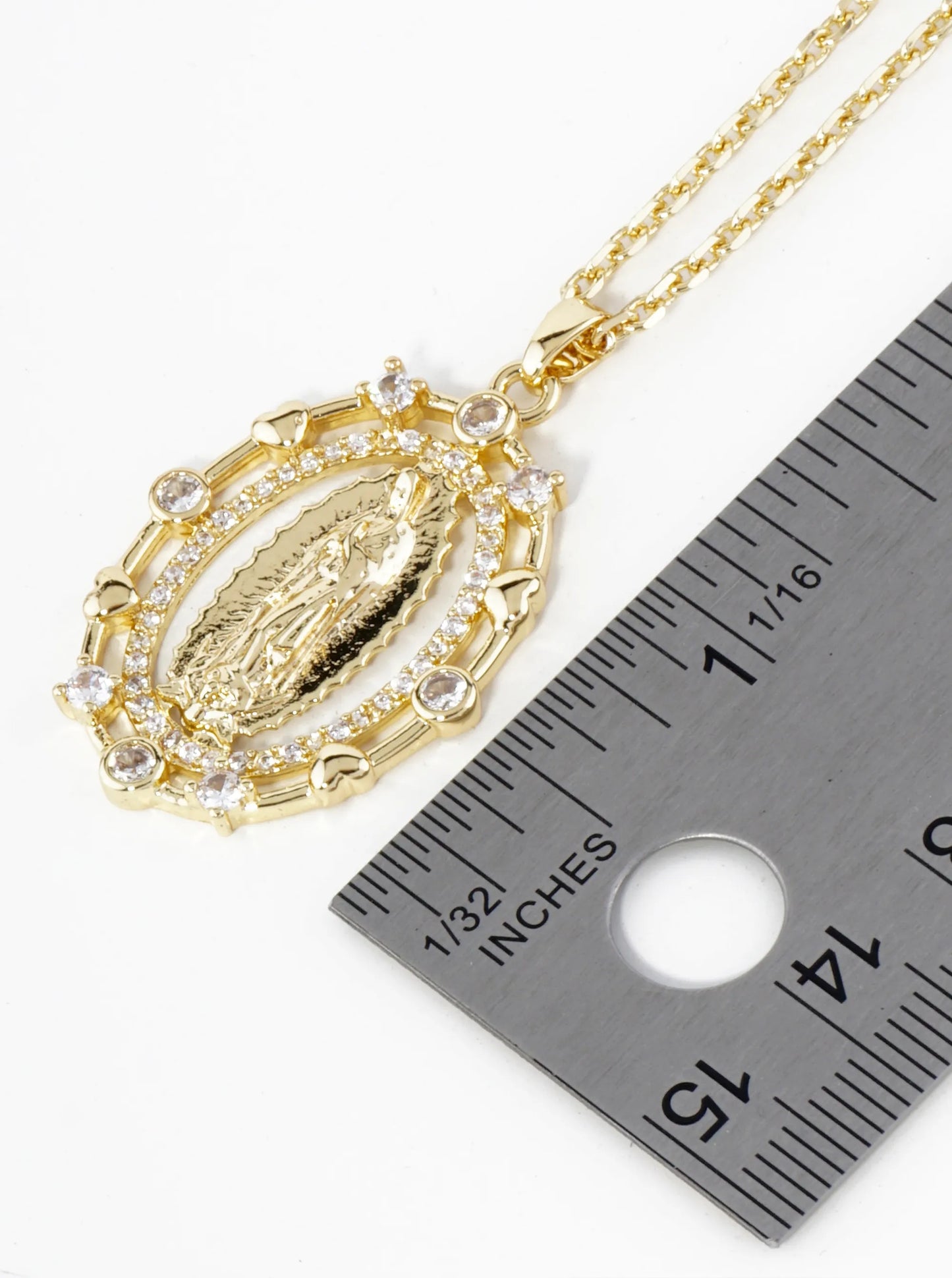 18K Gold Dipped Pave Cubic Zirconia Miraculous Medal Oval Pendant Necklace