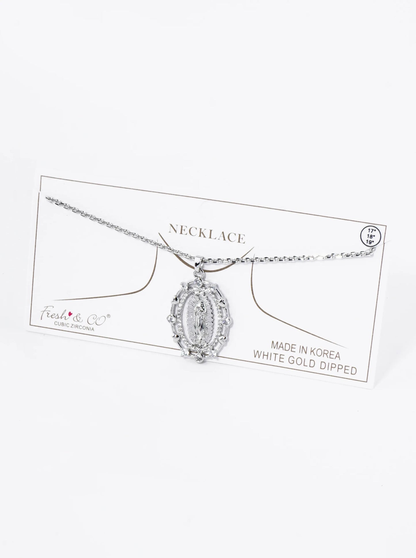 18K Gold Dipped Pave Cubic Zirconia Miraculous Medal Oval Pendant Necklace