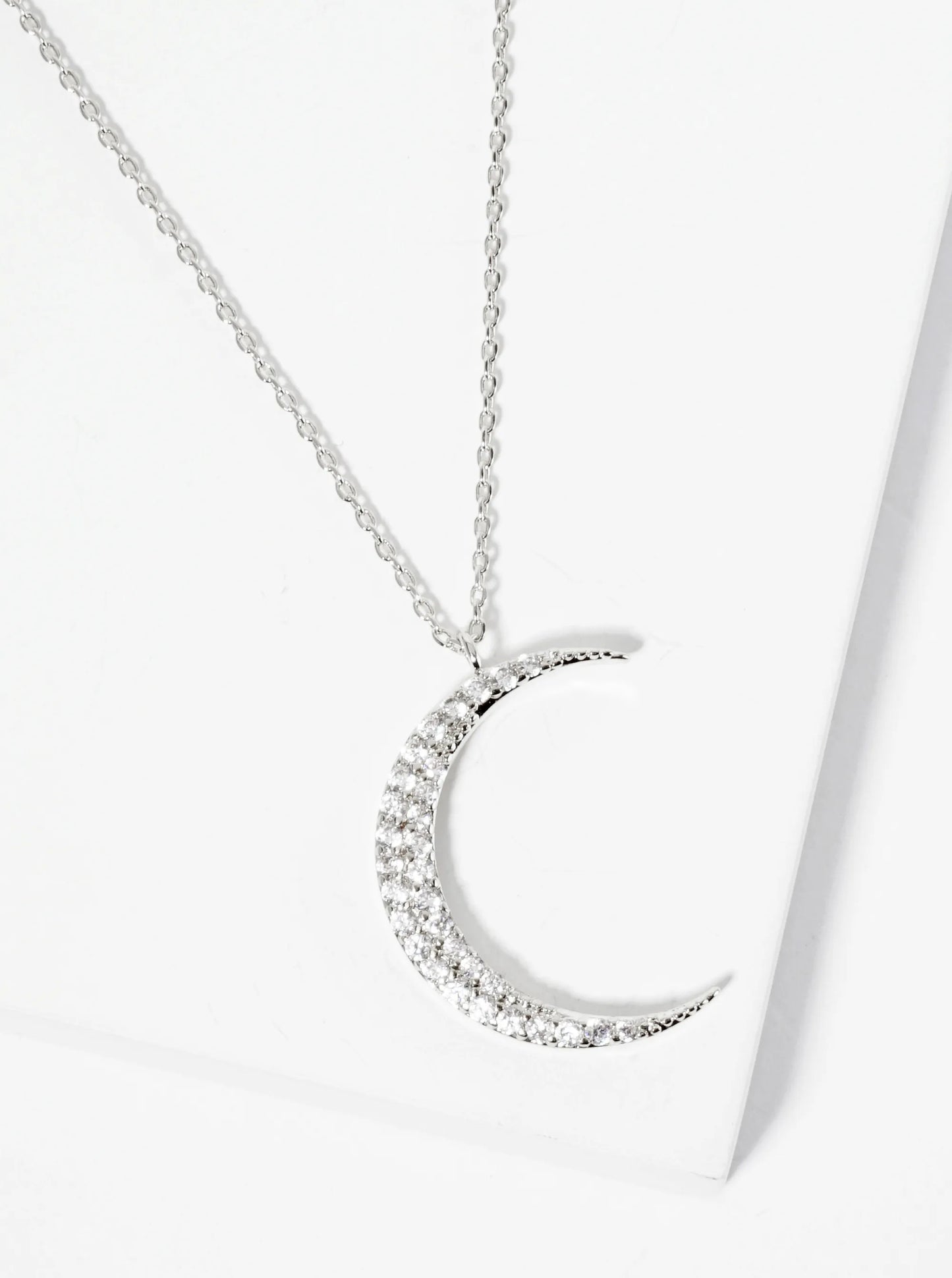 18K Gold Dipped Pave Set CZ 1 Inch Crescent Moon Pendant Necklace