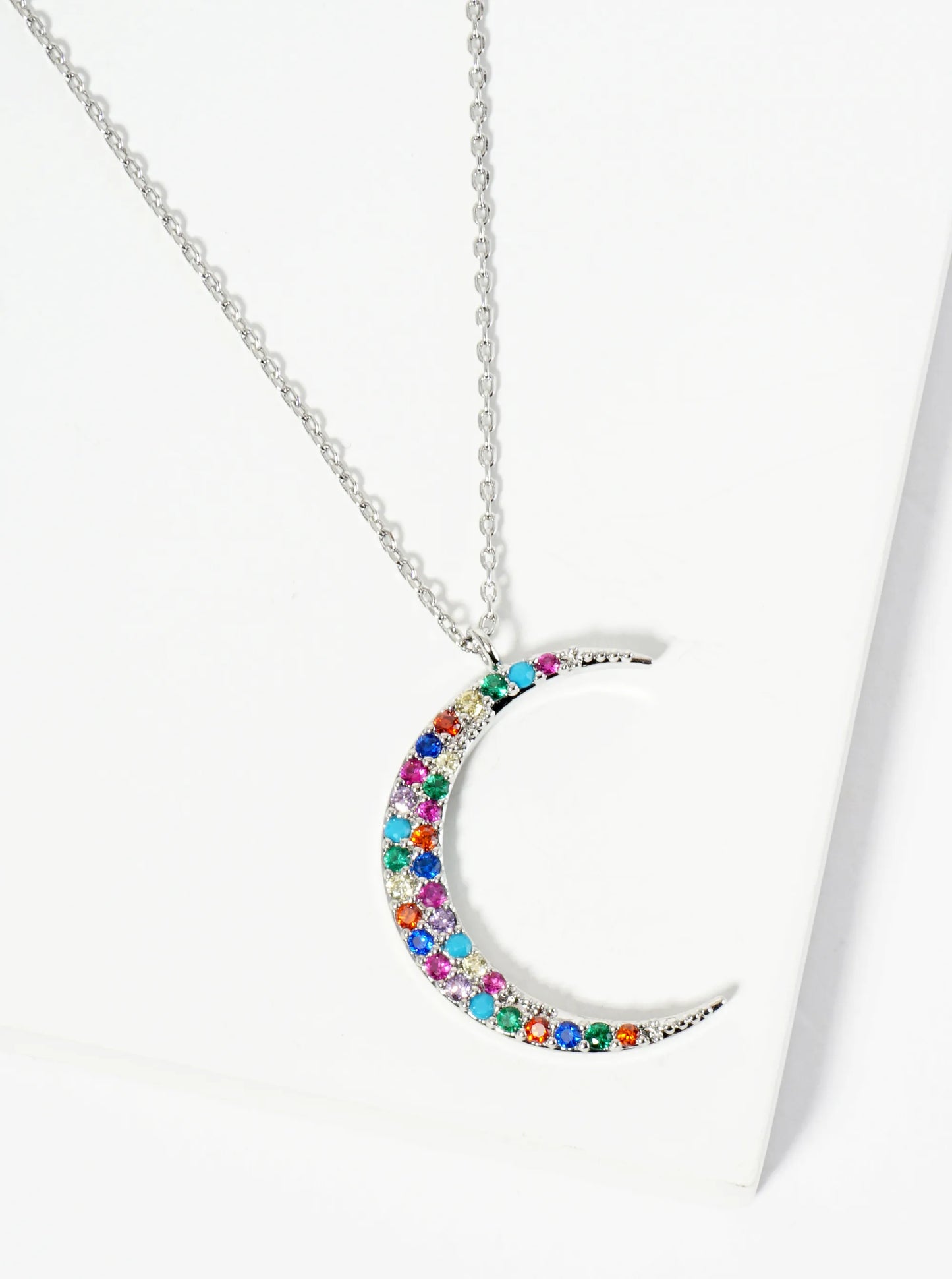 18K Gold Dipped Pave Set CZ 1 Inch Crescent Moon Pendant Necklace