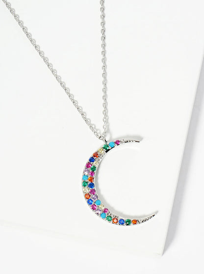 18K Gold Dipped Pave Set CZ 1 Inch Crescent Moon Pendant Necklace