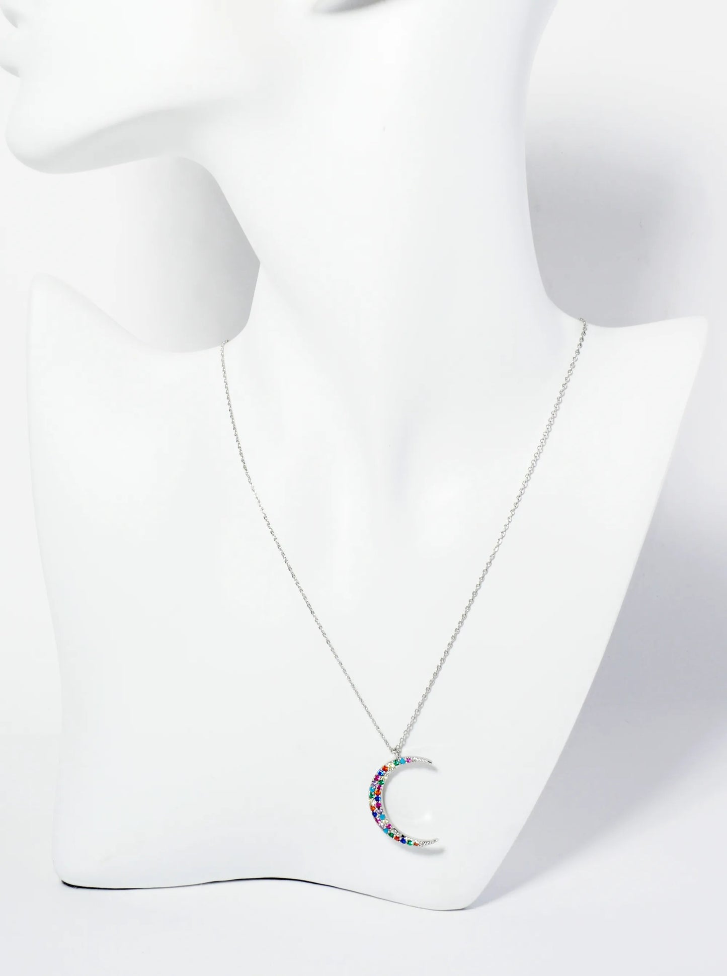 18K Gold Dipped Pave Set CZ 1 Inch Crescent Moon Pendant Necklace