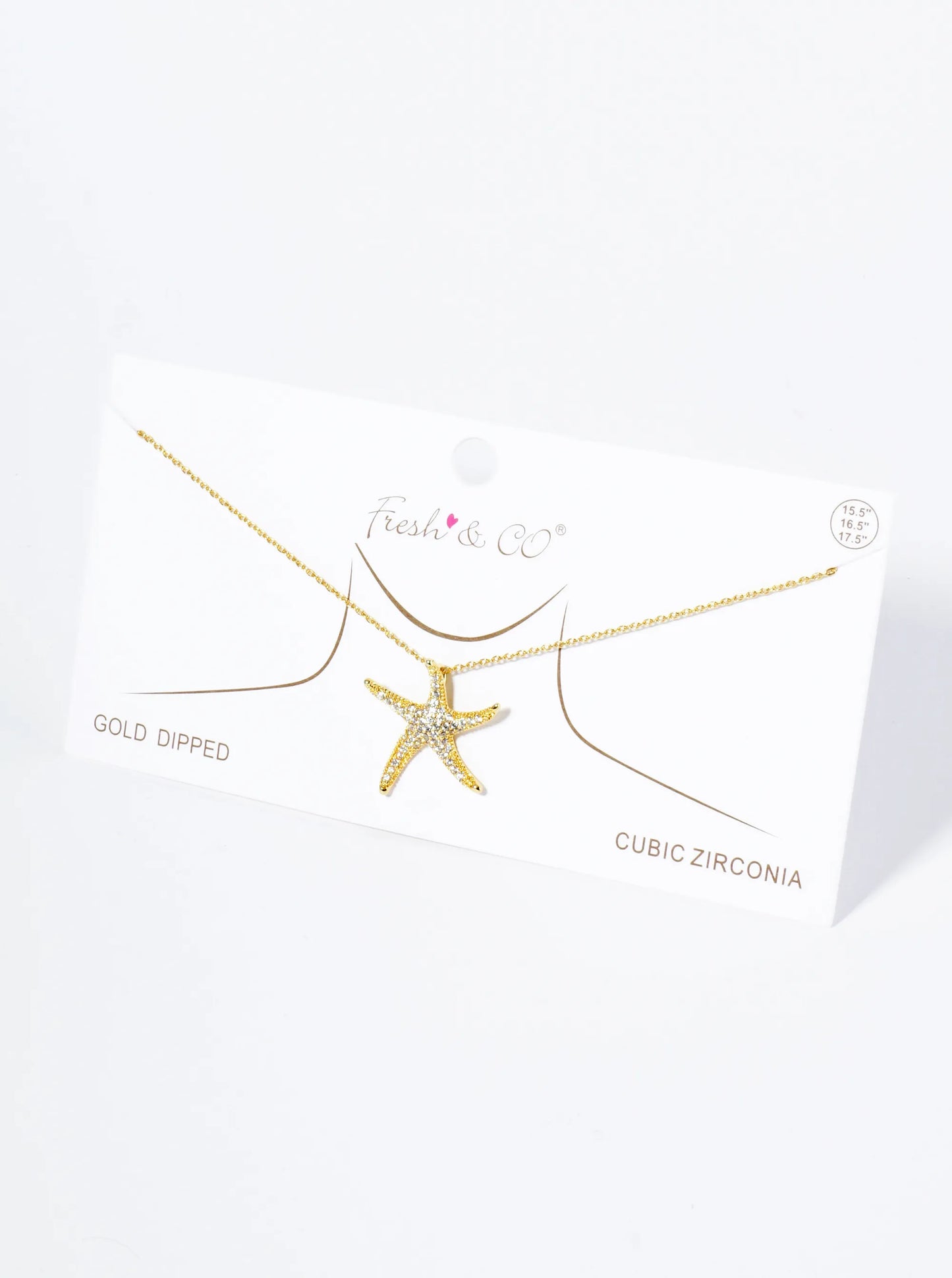 18K Gold Dipped Pave Set CZ 1 Inch Starfish Sea Star Pendant Necklace