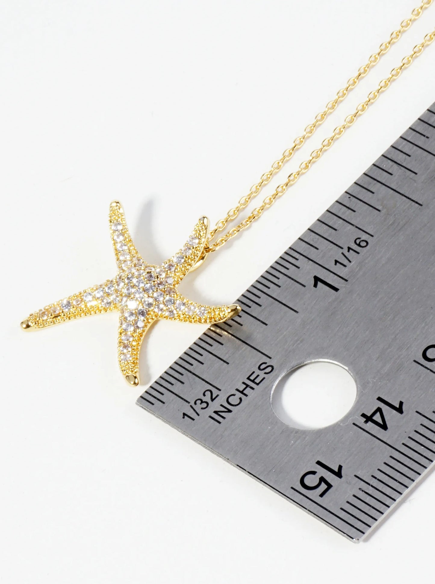 18K Gold Dipped Pave Set CZ 1 Inch Starfish Sea Star Pendant Necklace