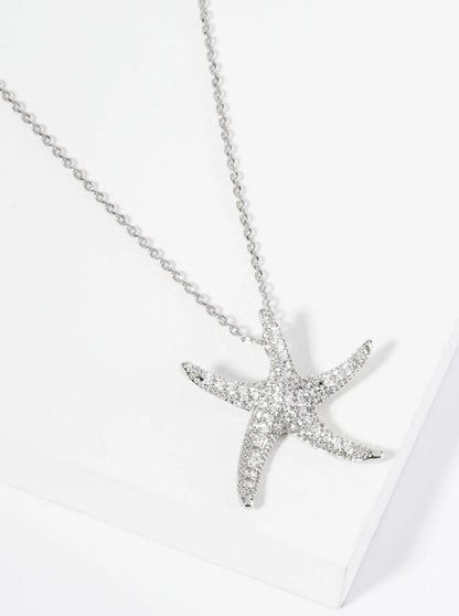 18K Gold Dipped Pave Set CZ 1 Inch Starfish Sea Star Pendant Necklace