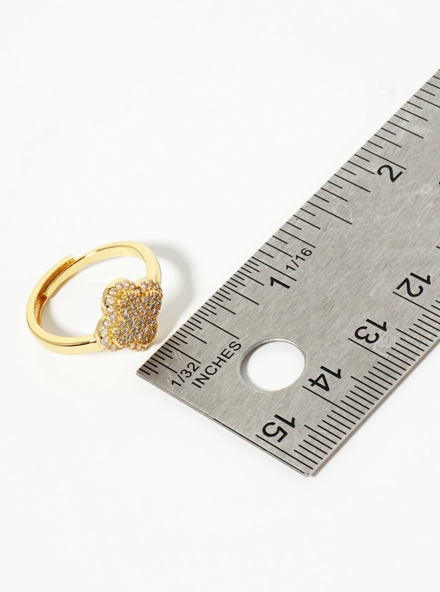 18K Gold Dipped Pave Set CZ 12mm Quatrefoil Adjustable Ring