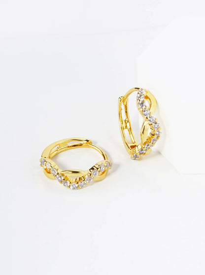 18K Gold Dipped Pave Set CZ 15mm Brass Infinity Huggie Hoop Earrings