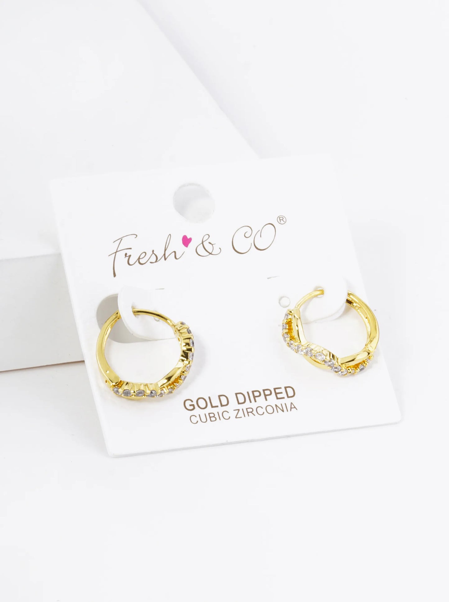 18K Gold Dipped Pave Set CZ 15mm Brass Infinity Huggie Hoop Earrings