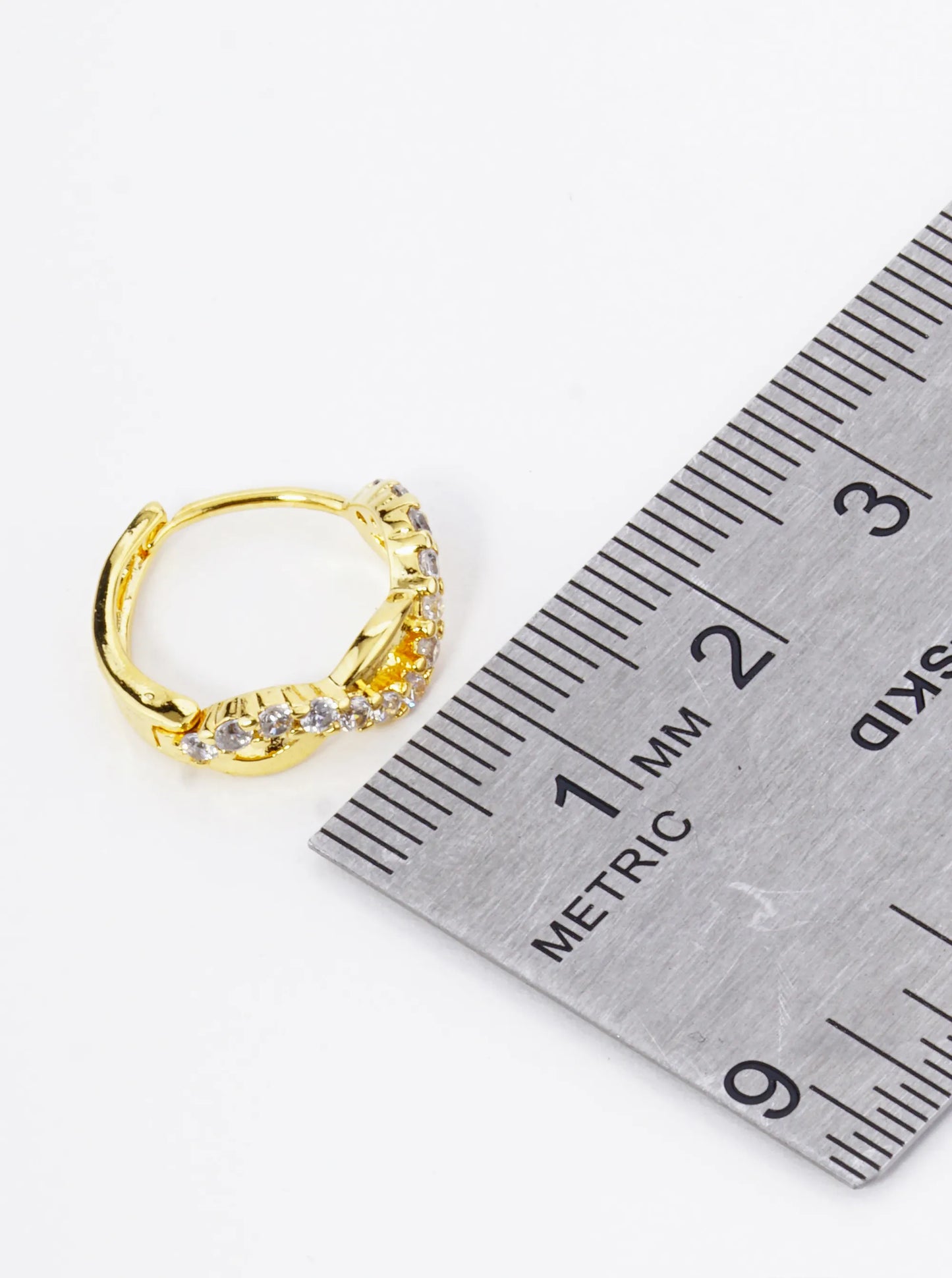 18K Gold Dipped Pave Set CZ 15mm Brass Infinity Huggie Hoop Earrings