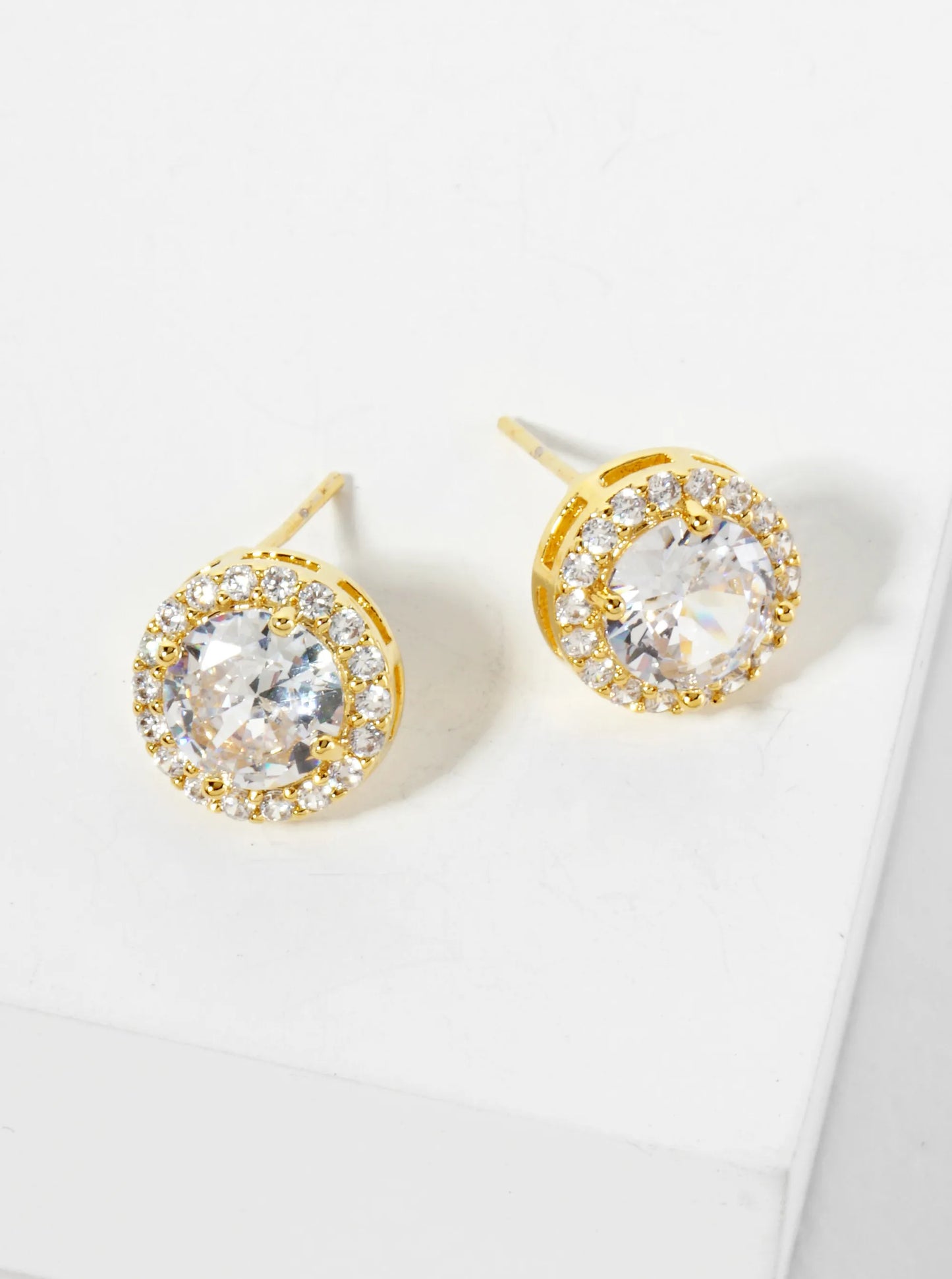 18K Gold Dipped Pave Set CZ 4-Prong 7mm Stone Stud Earrings