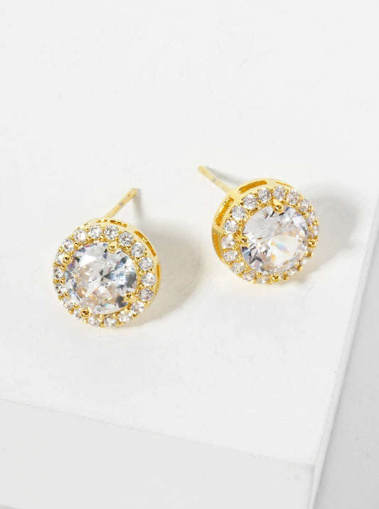 18K Gold Dipped Pave Set CZ 4-Prong 7mm Stone Stud Earrings