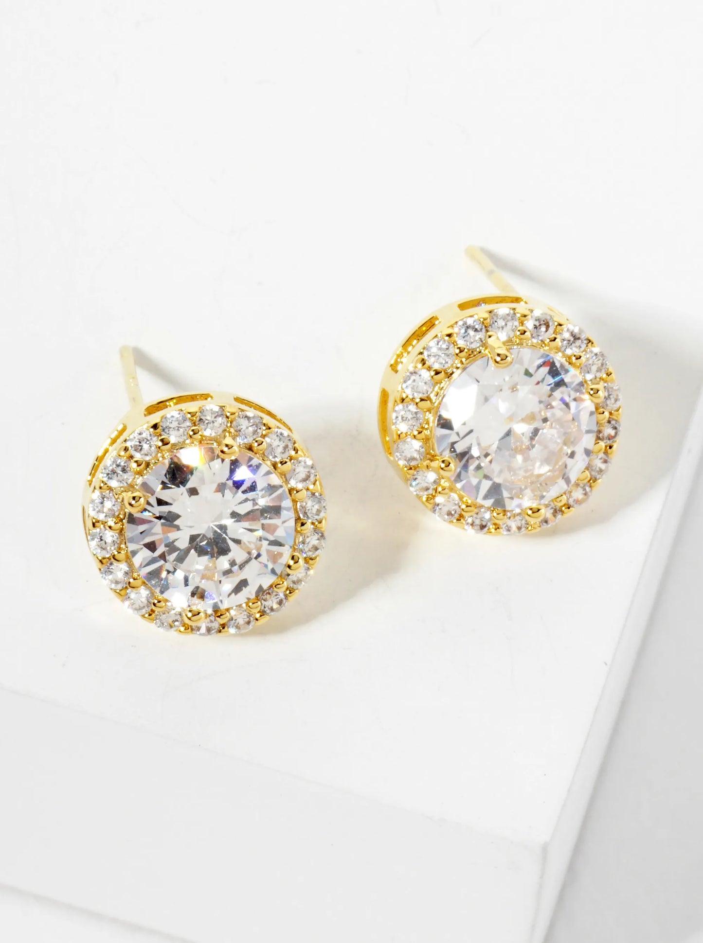 18K Gold Dipped Pave Set CZ 4-Prong 8mm Stone Stud Earrings