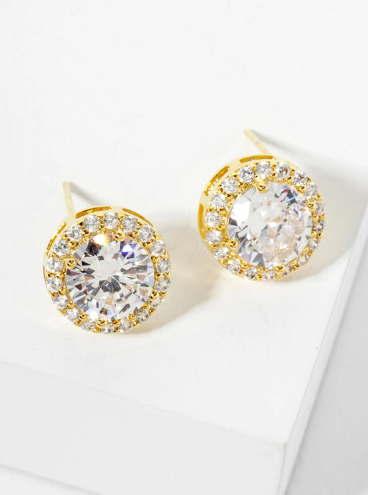 18K Gold Dipped Pave Set CZ 4-Prong 8mm Stone Stud Earrings