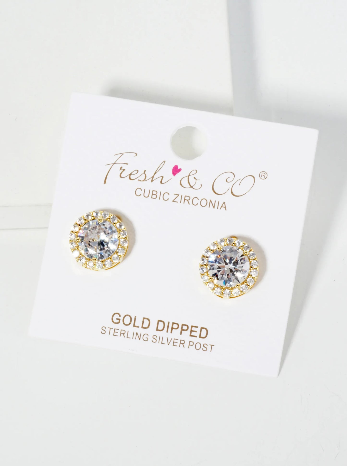 18K Gold Dipped Pave Set CZ 4-Prong 8mm Stone Stud Earrings