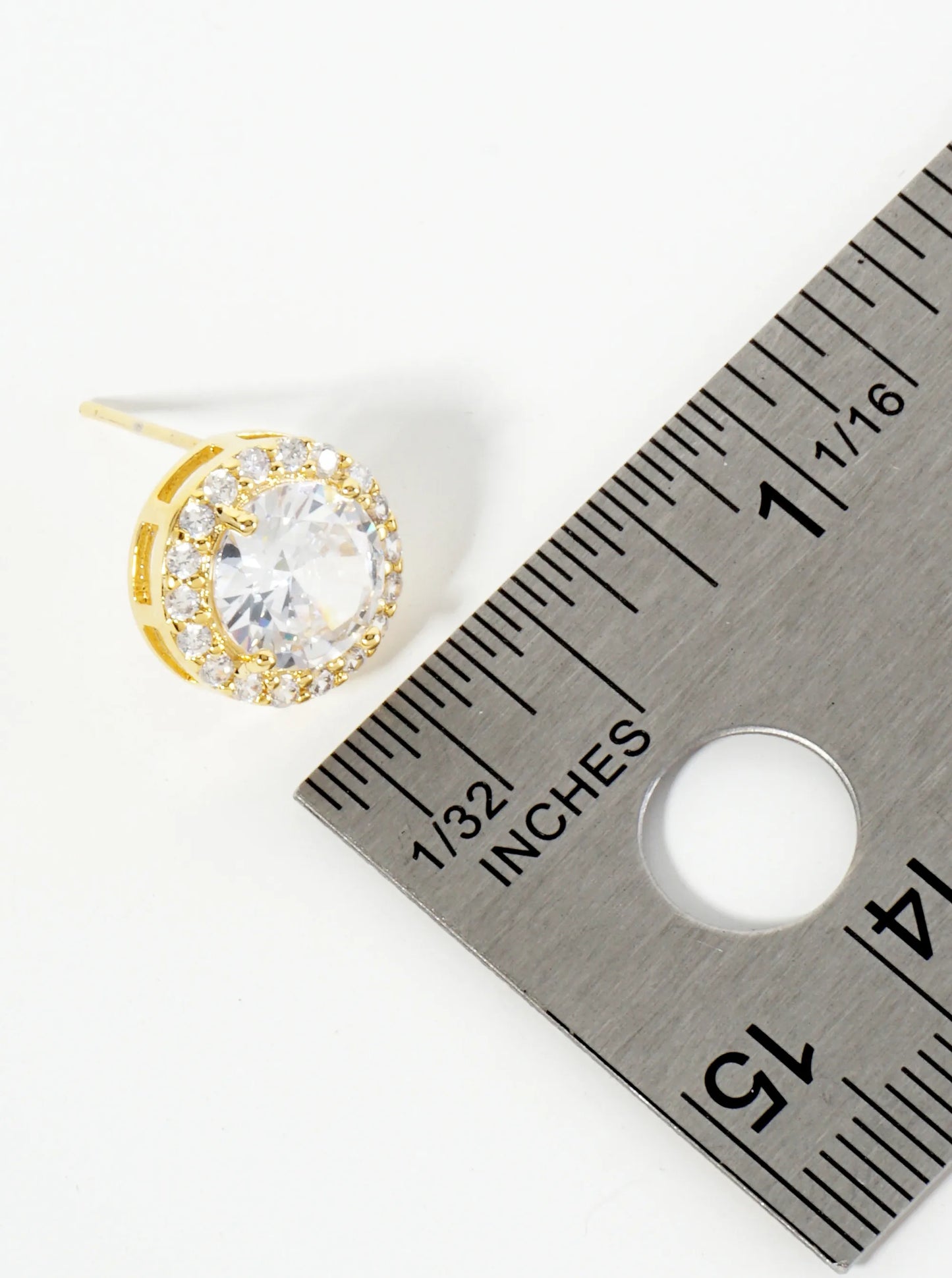 18K Gold Dipped Pave Set CZ 4-Prong 8mm Stone Stud Earrings