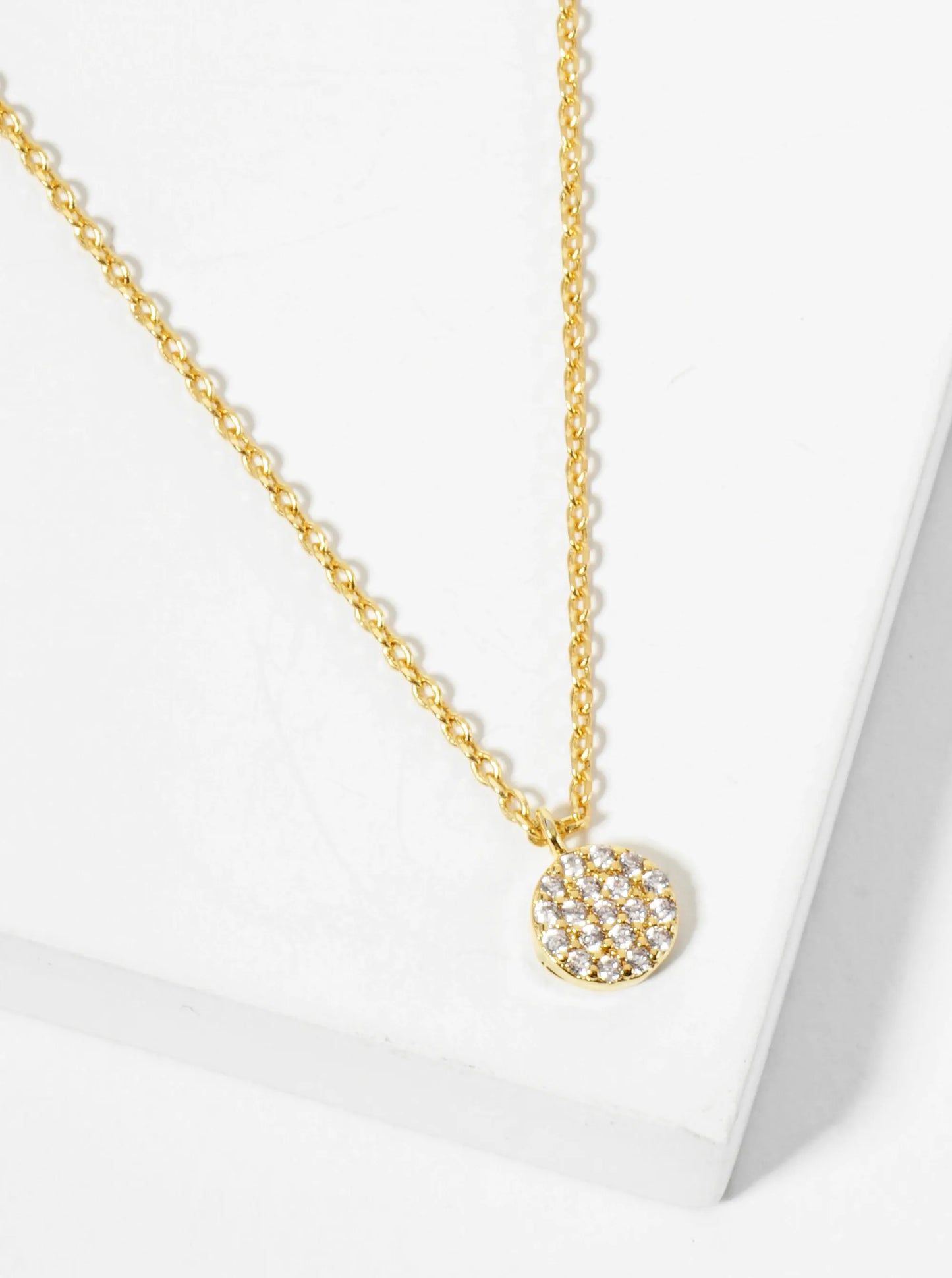 18K Gold Dipped Pave Set CZ 5mm Tiny Circle Pendant Necklace