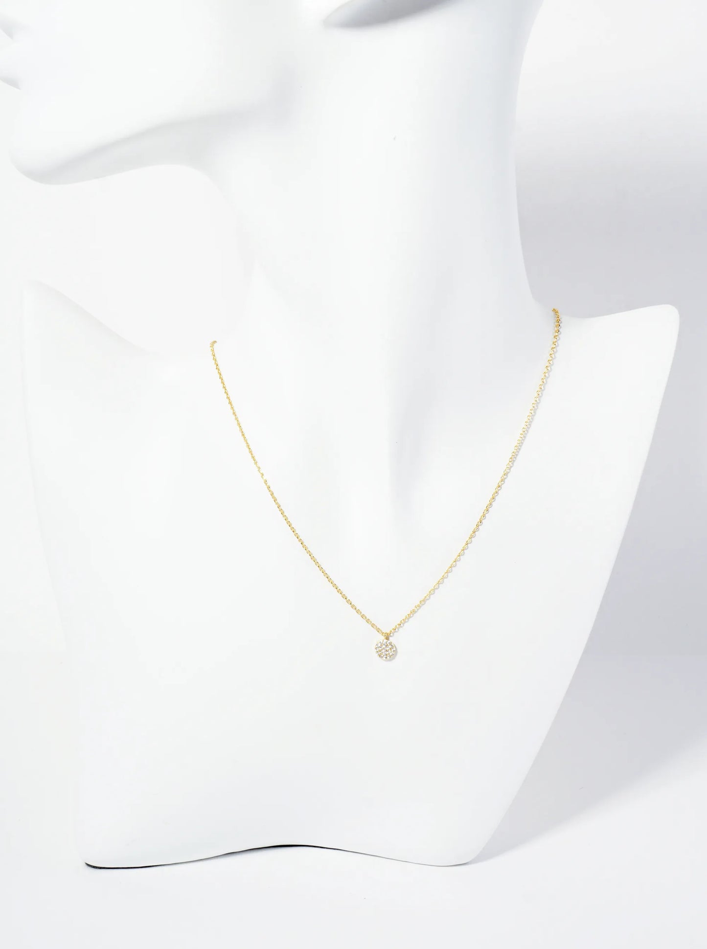 18K Gold Dipped Pave Set CZ 5mm Tiny Circle Pendant Necklace