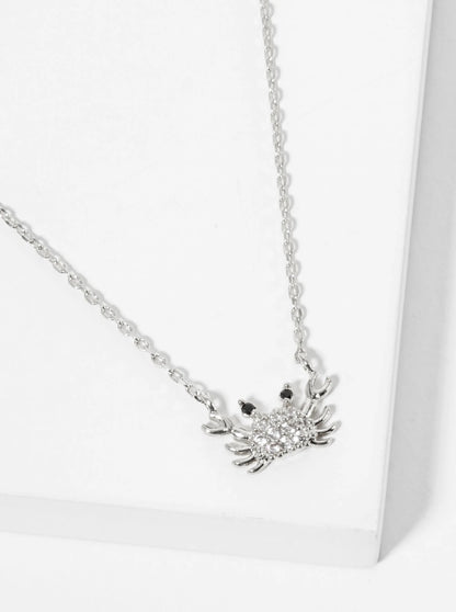 18K Gold Dipped Pave Set CZ 7mm Crab Pendant Necklace