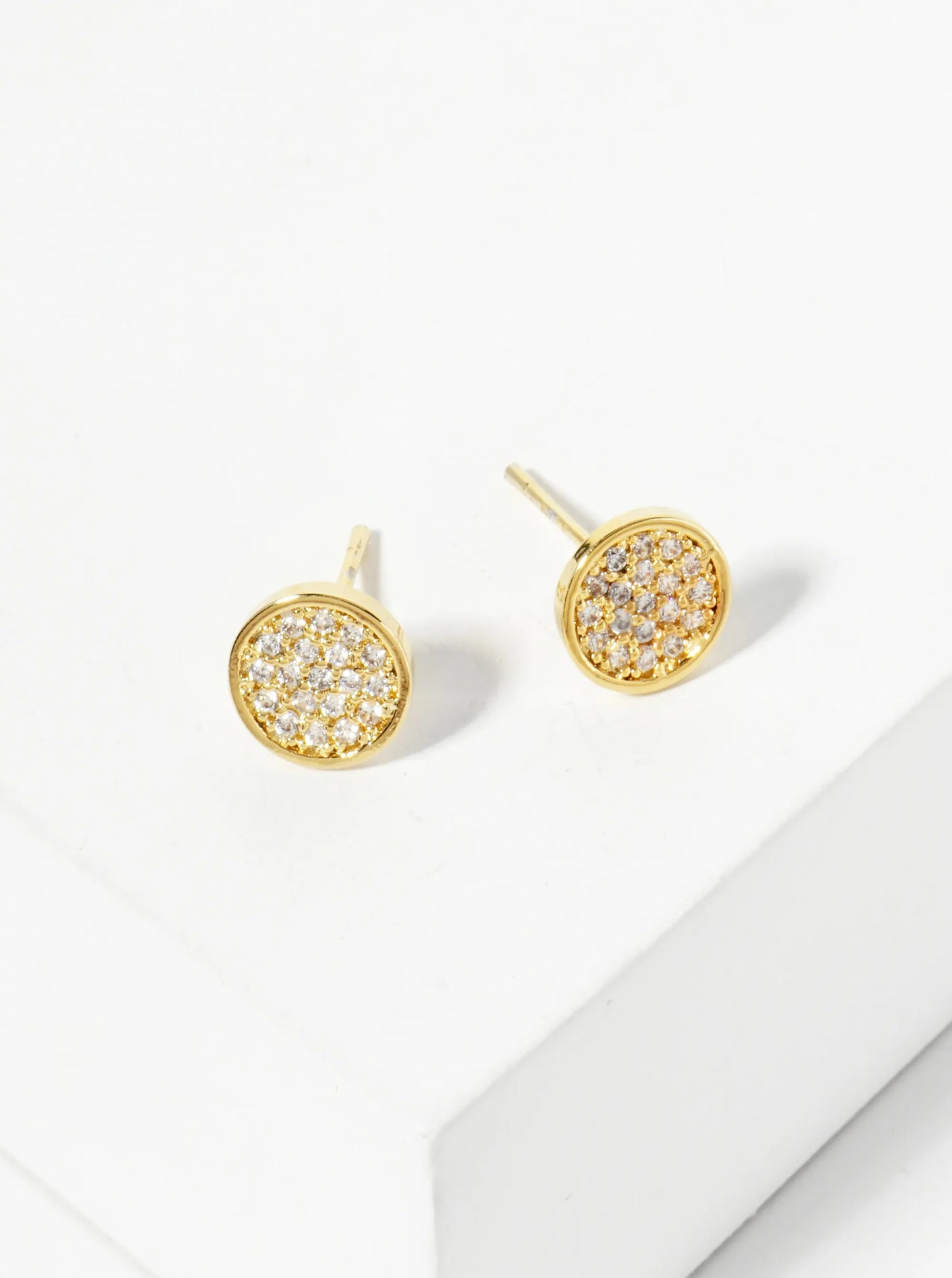 18K Gold Dipped Pave Set CZ 7mm Dainty Round Stud Earrings
