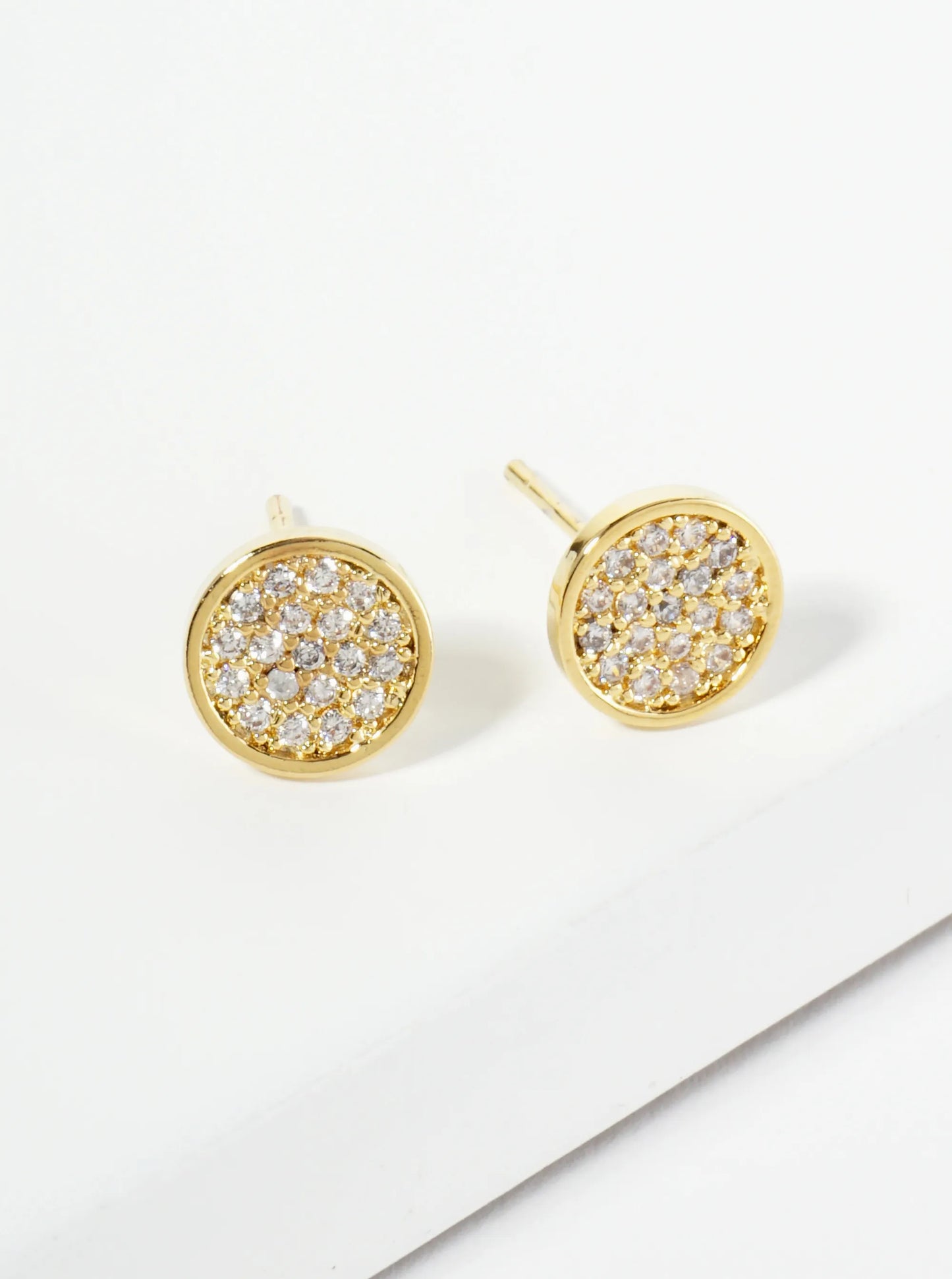 18K Gold Dipped Pave Set CZ 7mm Round Stud Earrings