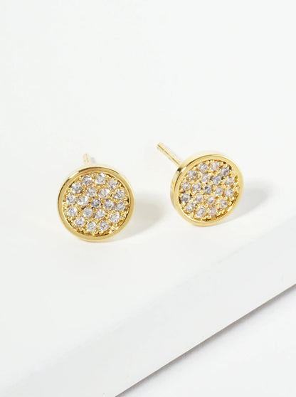 18K Gold Dipped Pave Set CZ 7mm Round Stud Earrings