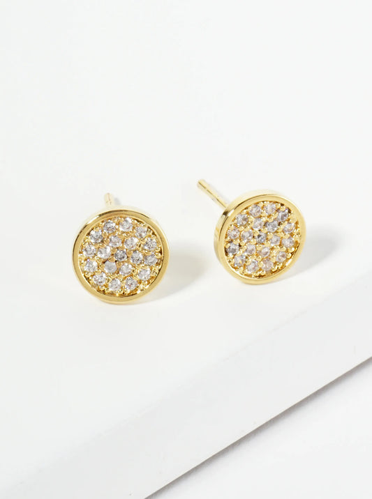 18K Gold Dipped Pave Set CZ 7mm Round Stud Earrings