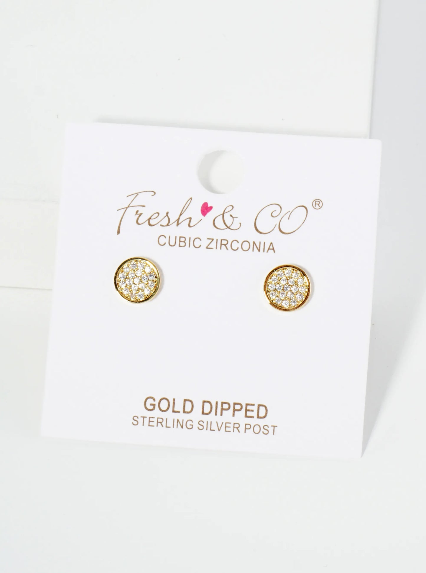 18K Gold Dipped Pave Set CZ 7mm Round Stud Earrings